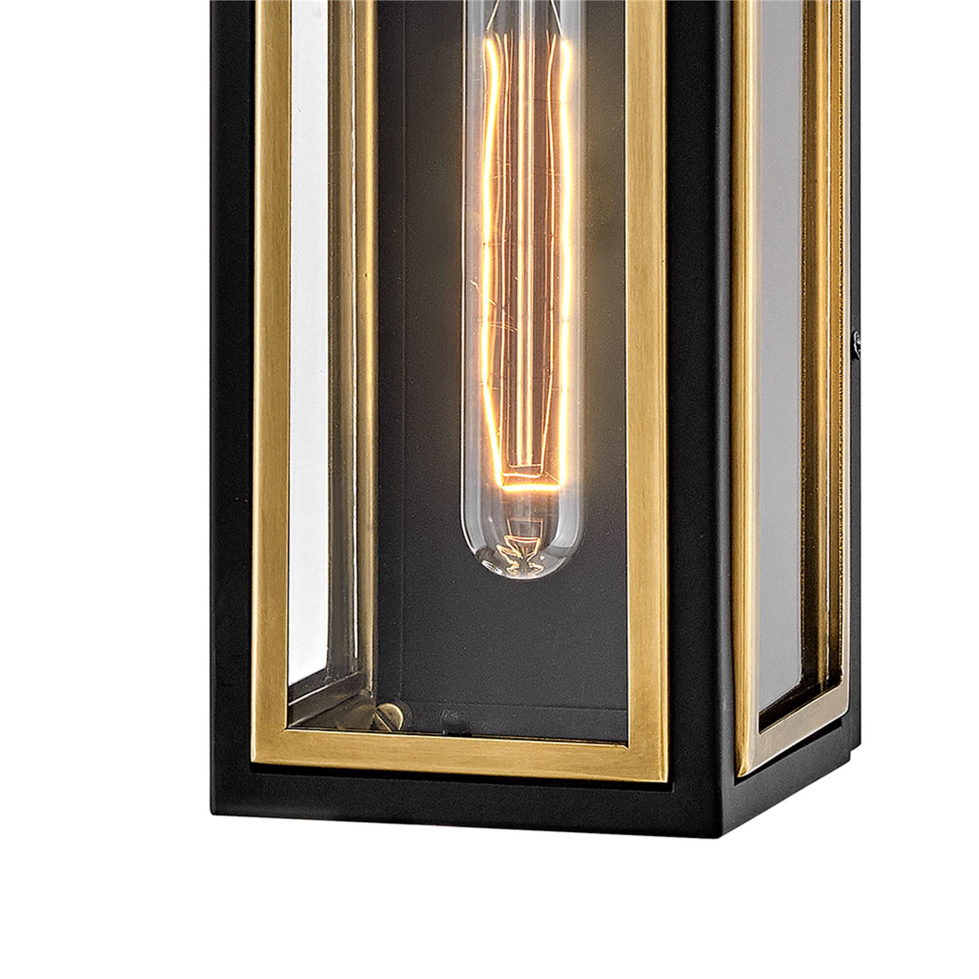 Shown in Black with Heritage Brass Accents finish and Clear glass