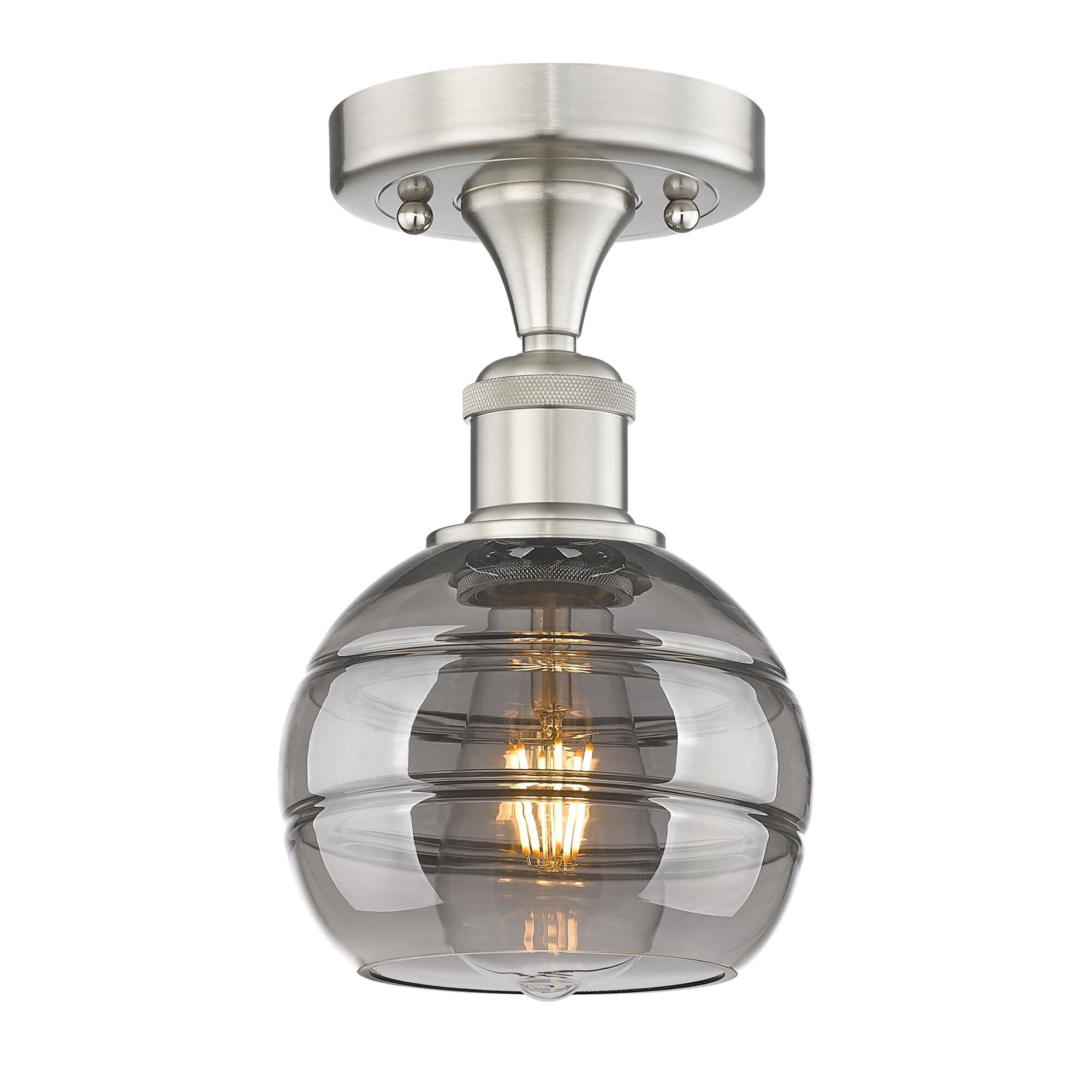 Shown in Brushed Satin Nickel finish and Light Smoke glass