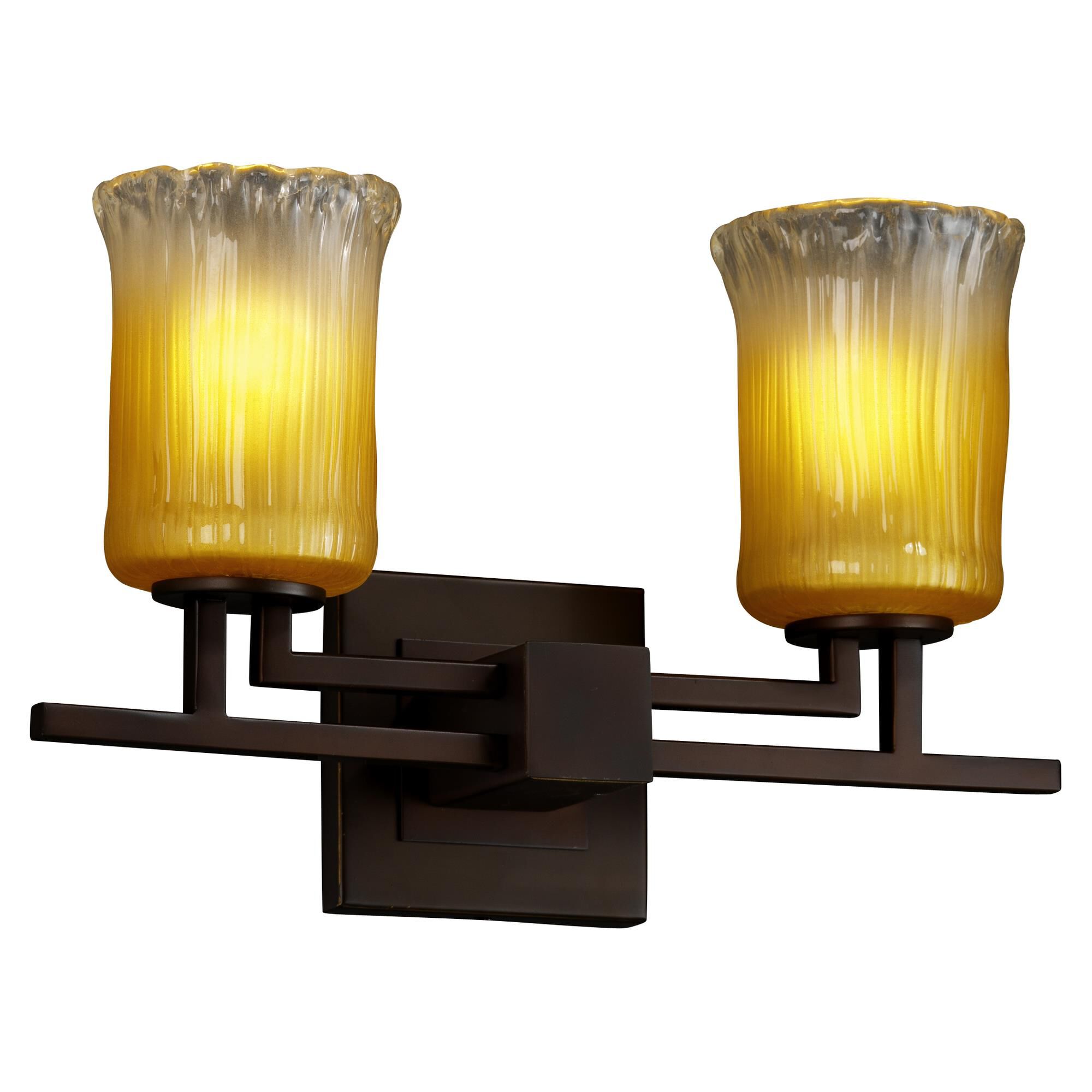 Shown in Dark Bronze finish and Gold with Clear Rim Venetian glass and Cylinder with Rippled Rim accent