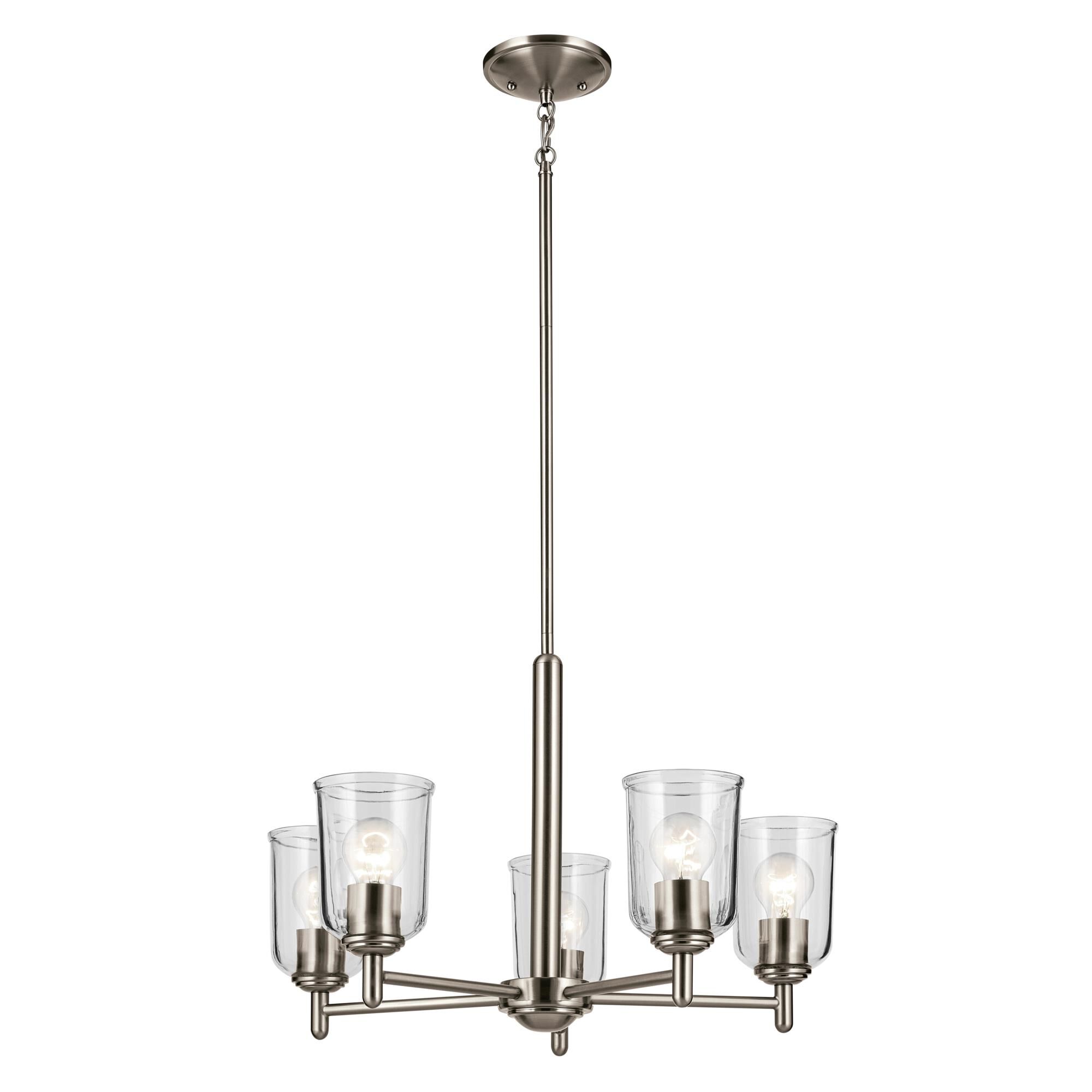 Shown in Brushed Nickel finish and Clear glass