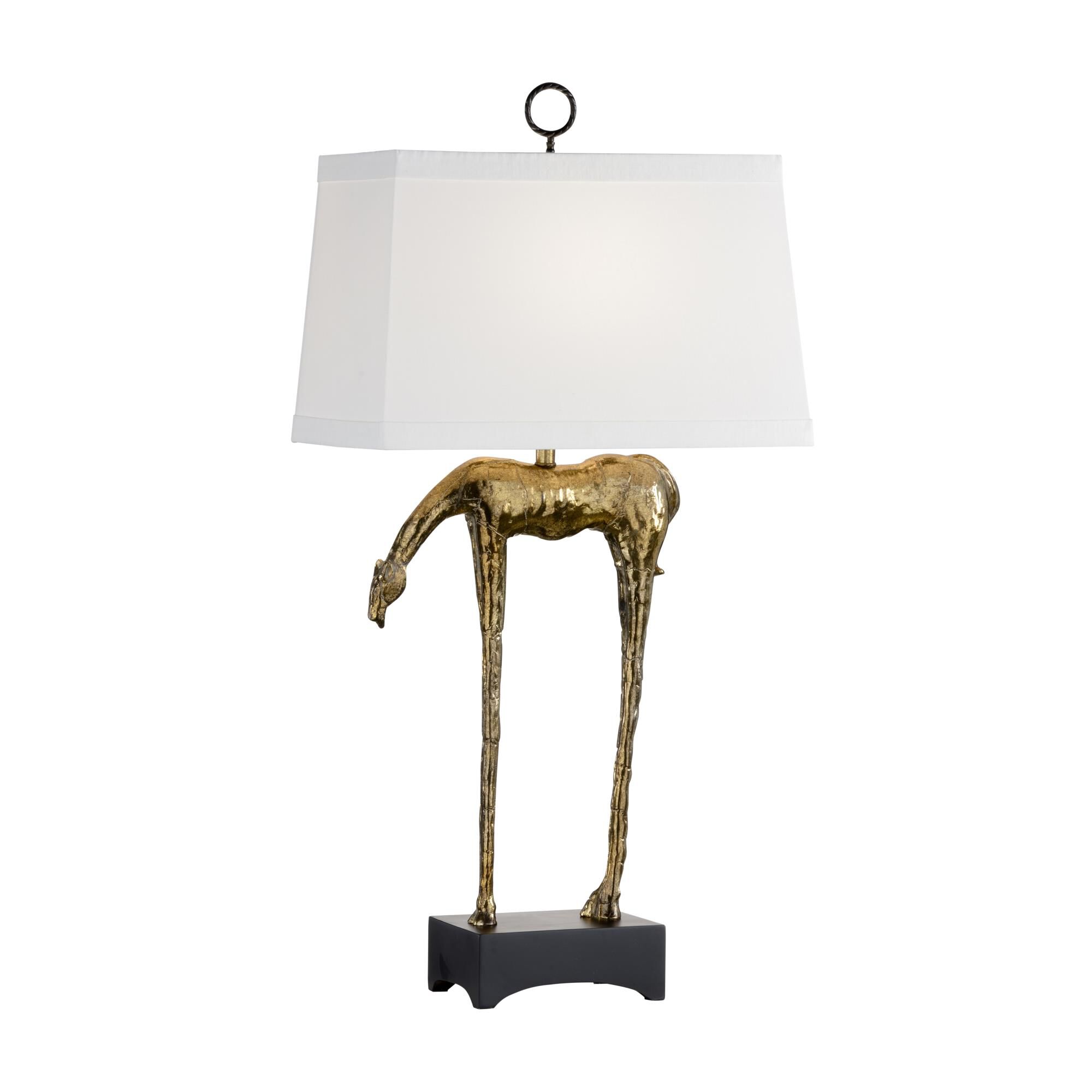 Shown in Antique Gold-Black finish and Off White Silk shade