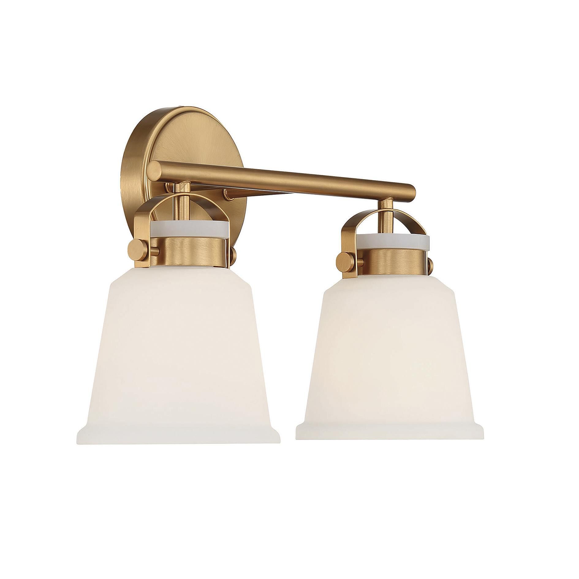 Shown in Warm Brass finish and White Opal glass and Glass shade