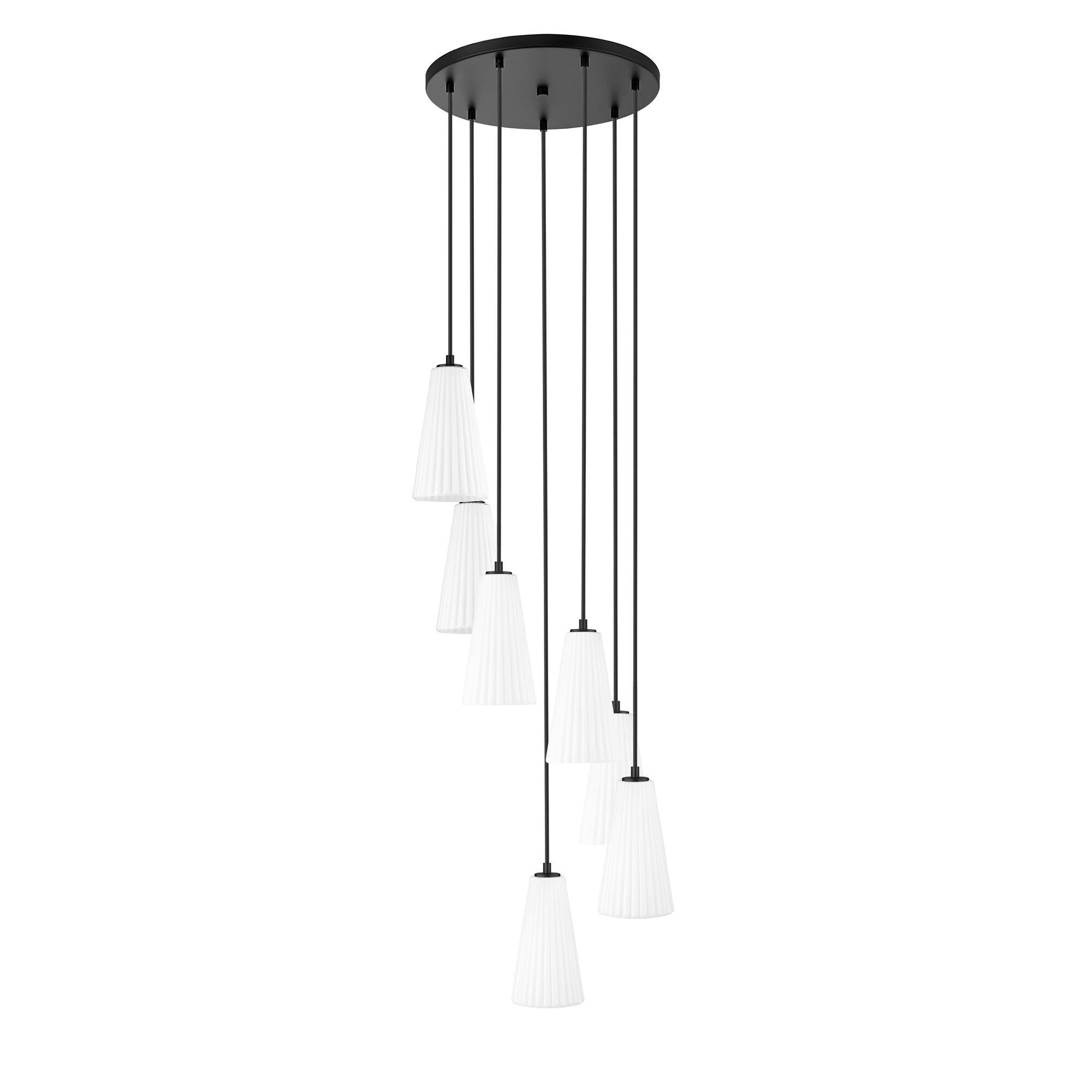 Shown in Matte Black finish and White glass and White shade