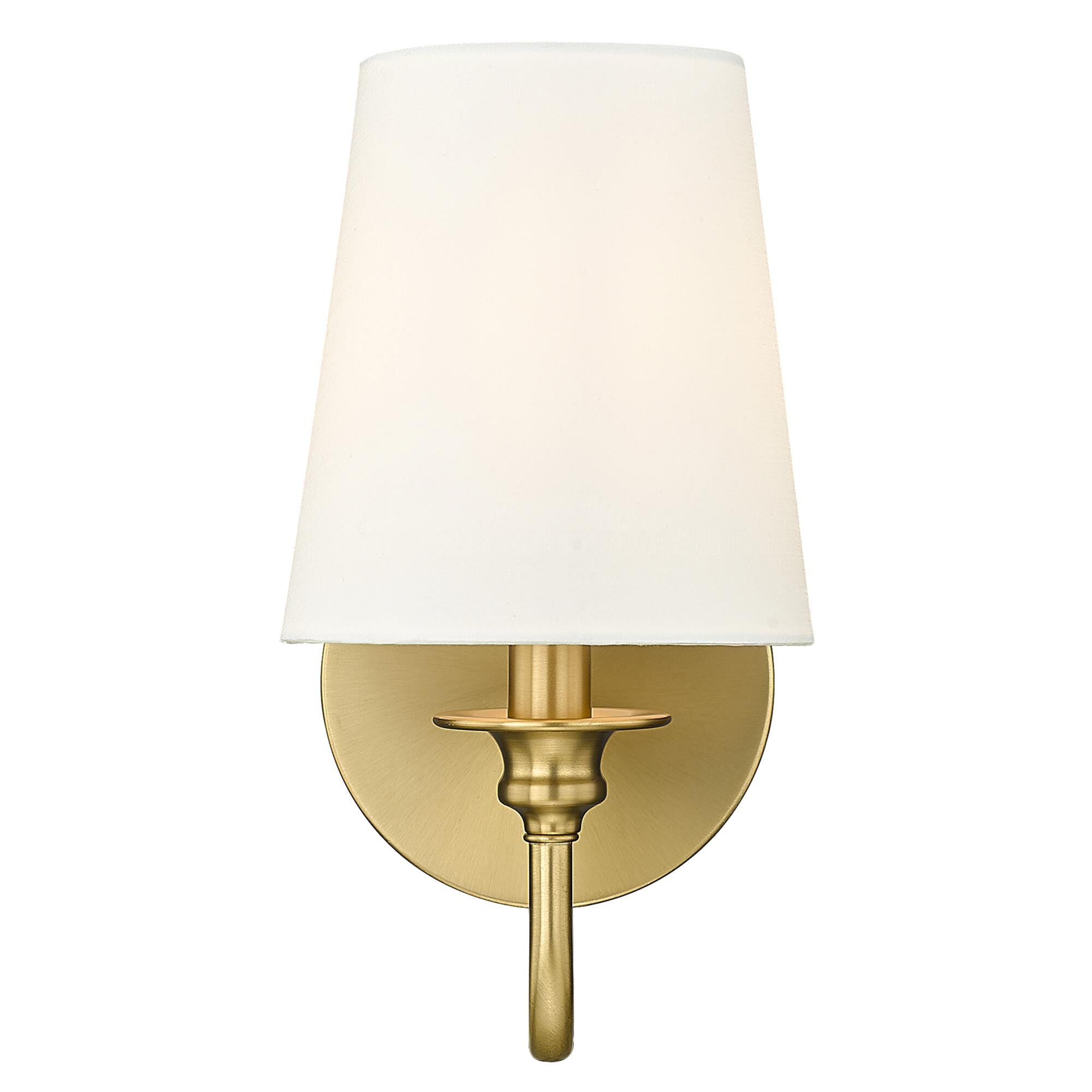 Shown in Modern Gold finish and White glass and White shade