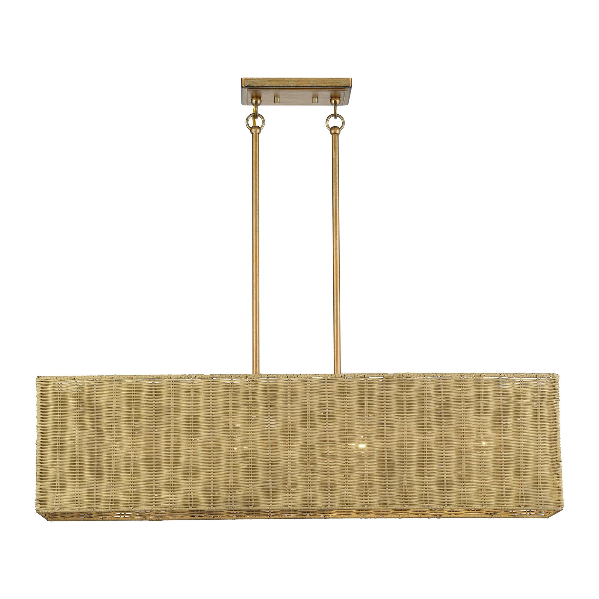 Shown in Antique Gold Leaf finish and Hand-Woven Rustic Walnut Color Rattan shade