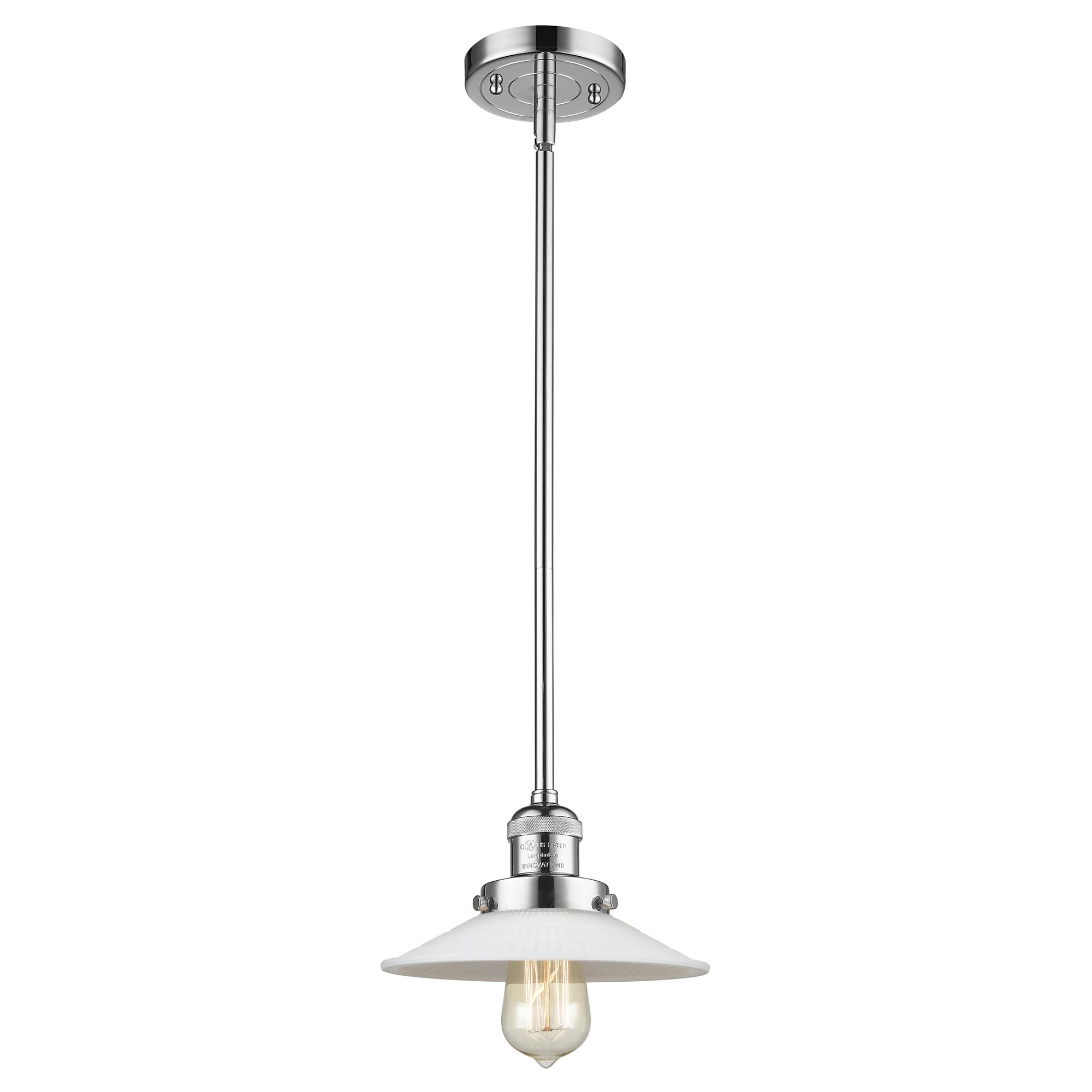 Shown in Polished Chrome finish and Matte White Halophane - Cone glass