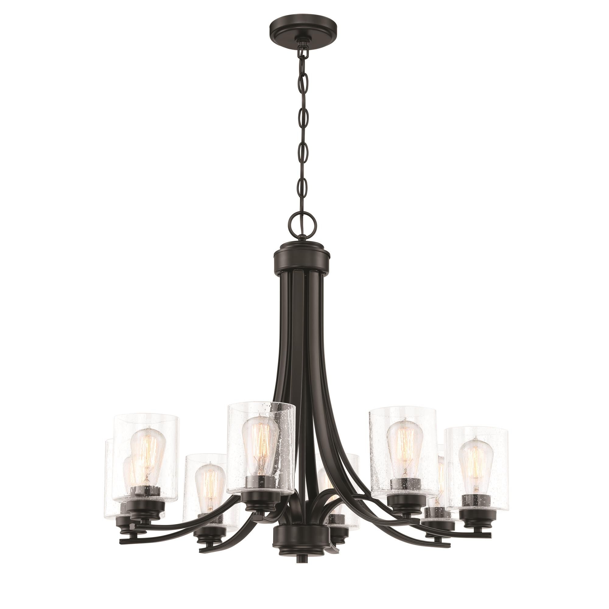 Shown in Flat Black finish and Clear Seeded glass and Glass shade