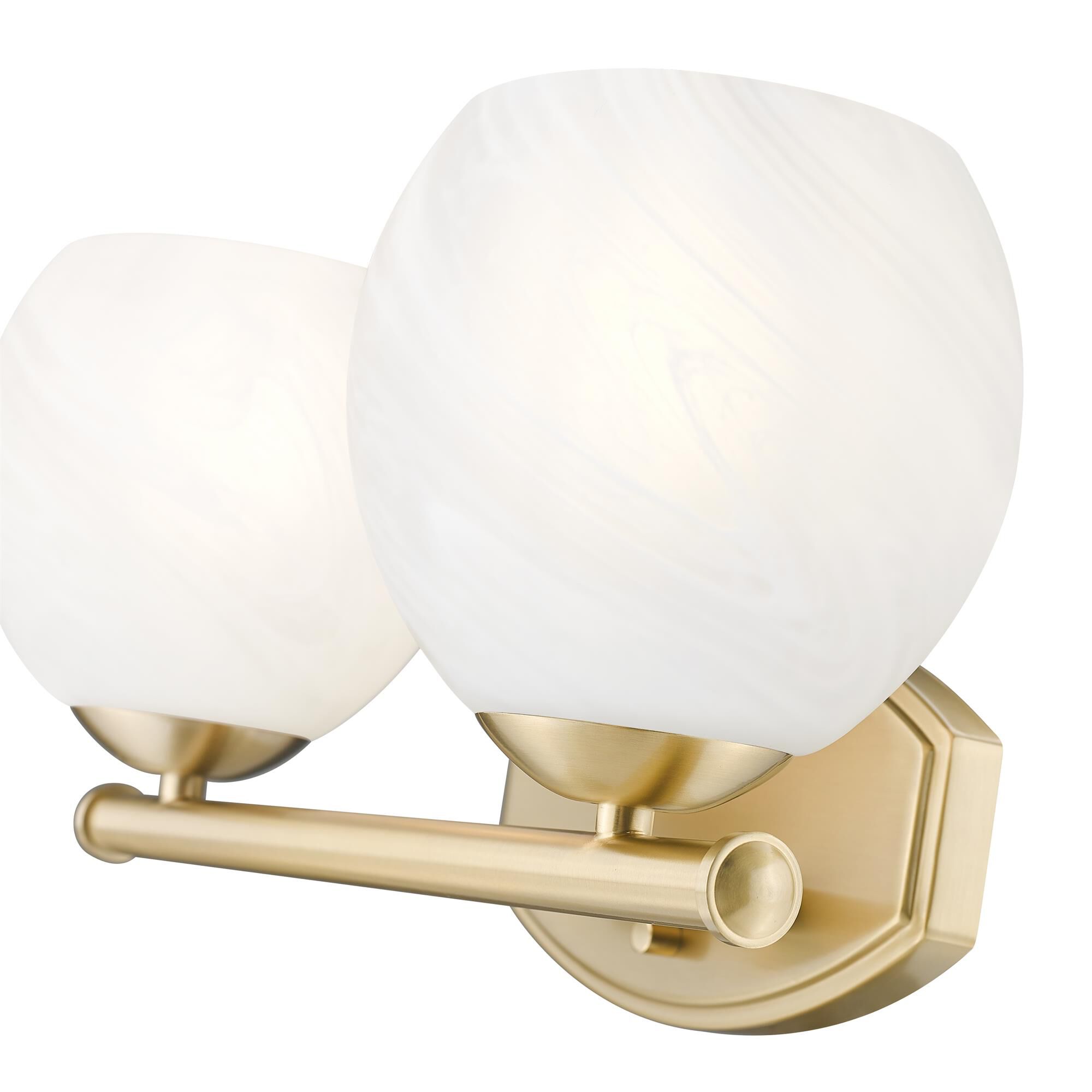 Shown in Modern Gold finish and Feathered White glass