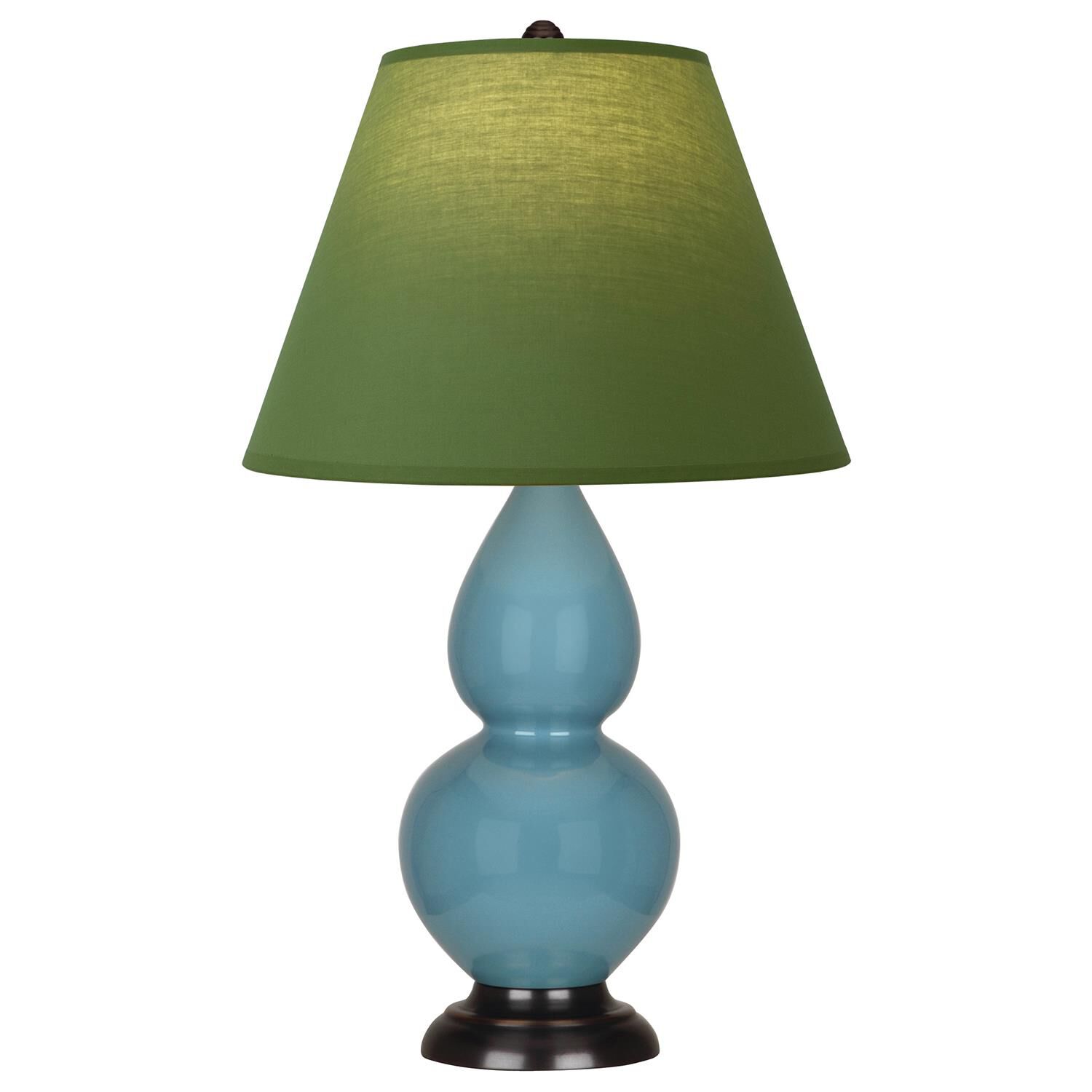 Shown in Steel Blue finish and Tea Green and Taupe shade and Deep Patina Bronze accent