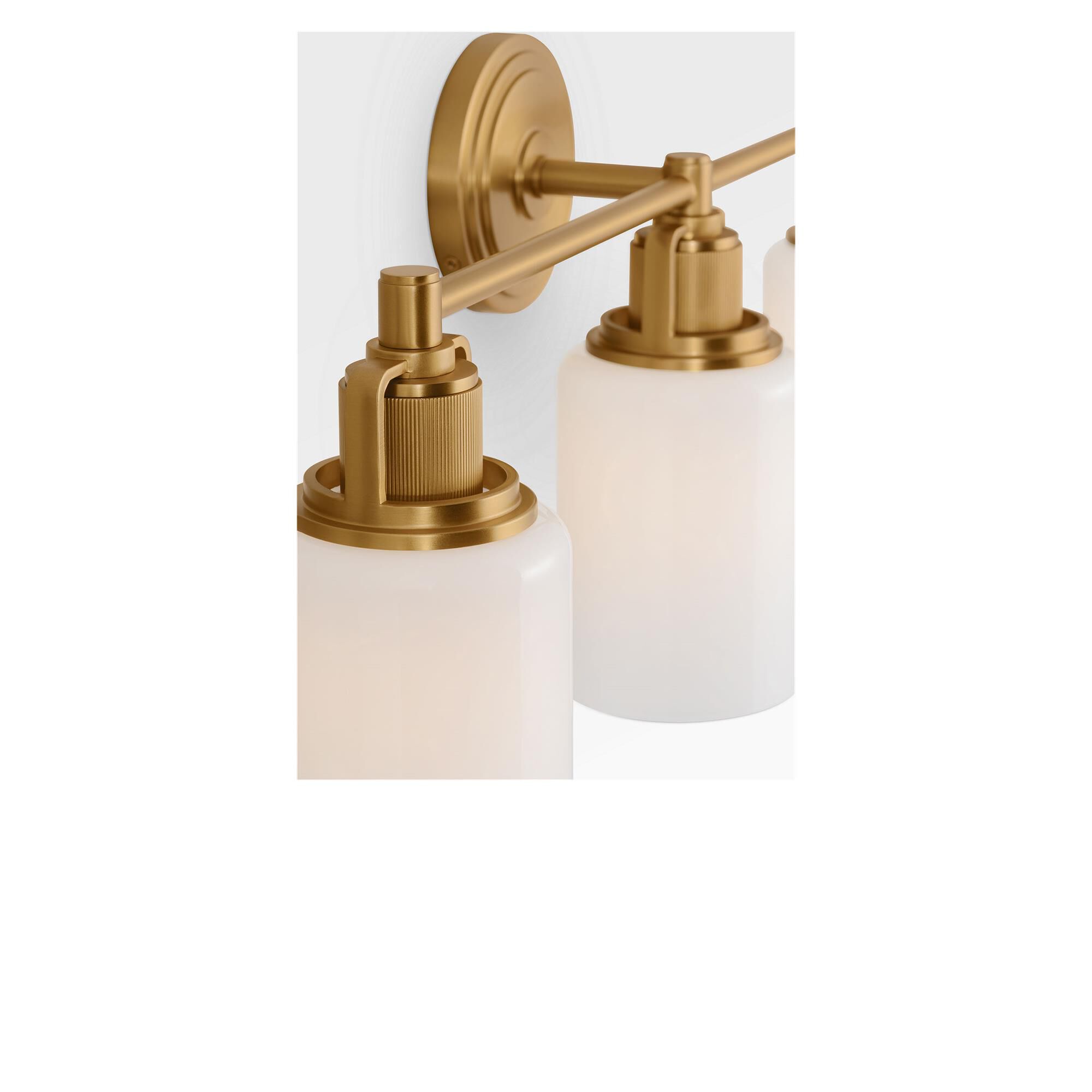 Shown in Burnished Brass finish and Milk glass