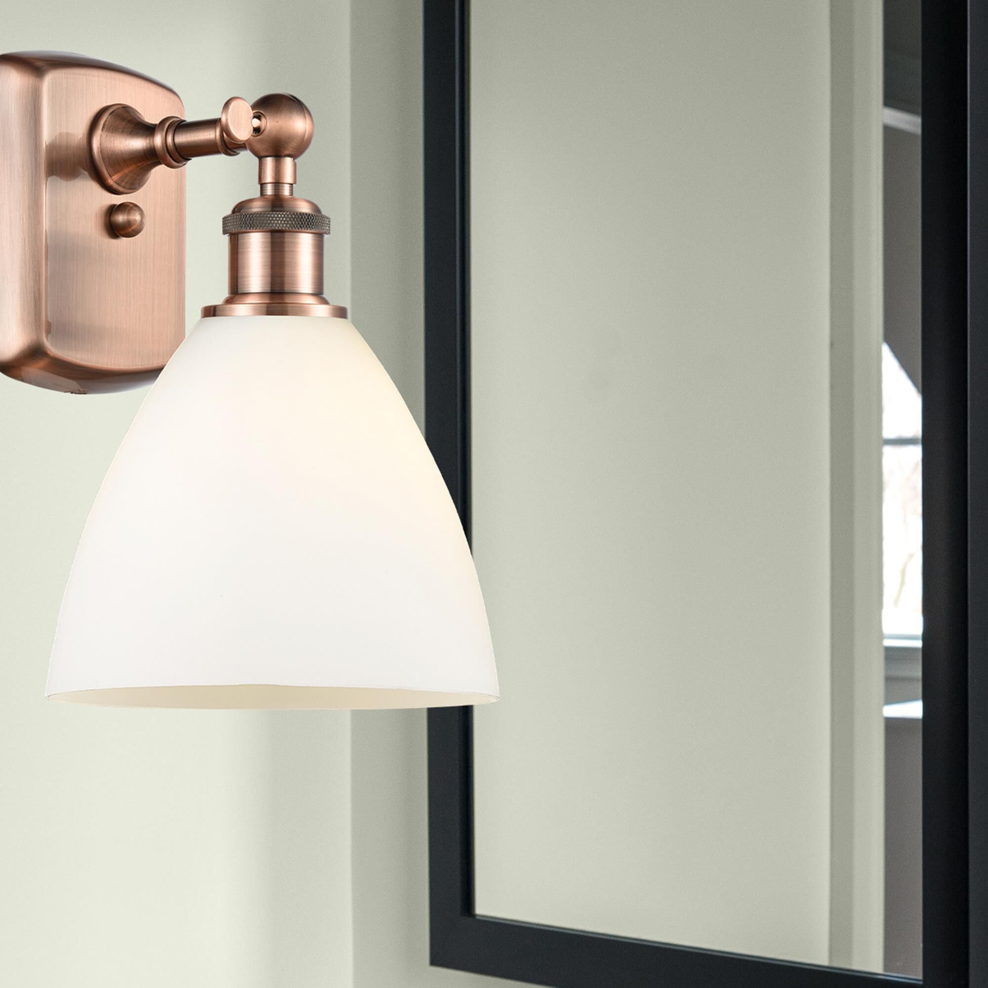 Shown in Antique Copper finish and Cased Matte White Ballston Dome glass and No Shade shade