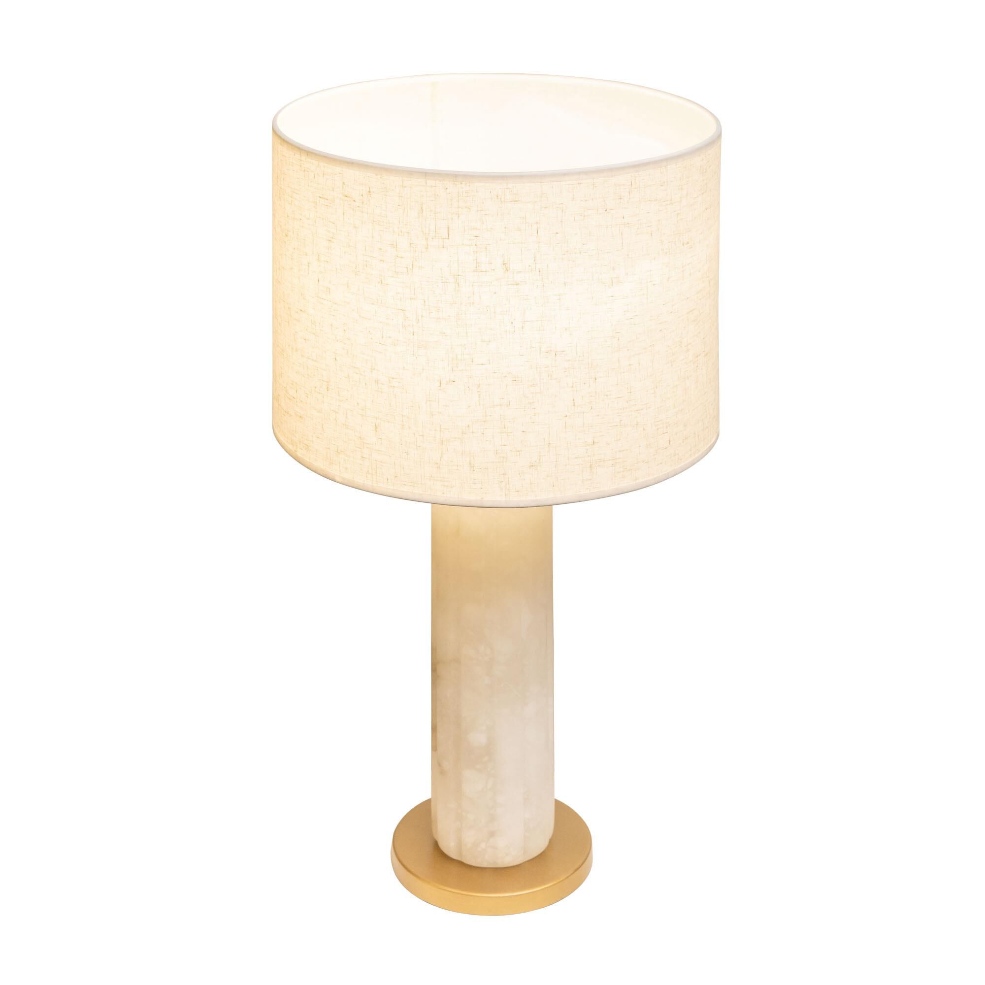 Shown in French Gold/Alabaster finish and Taupe Linen shade