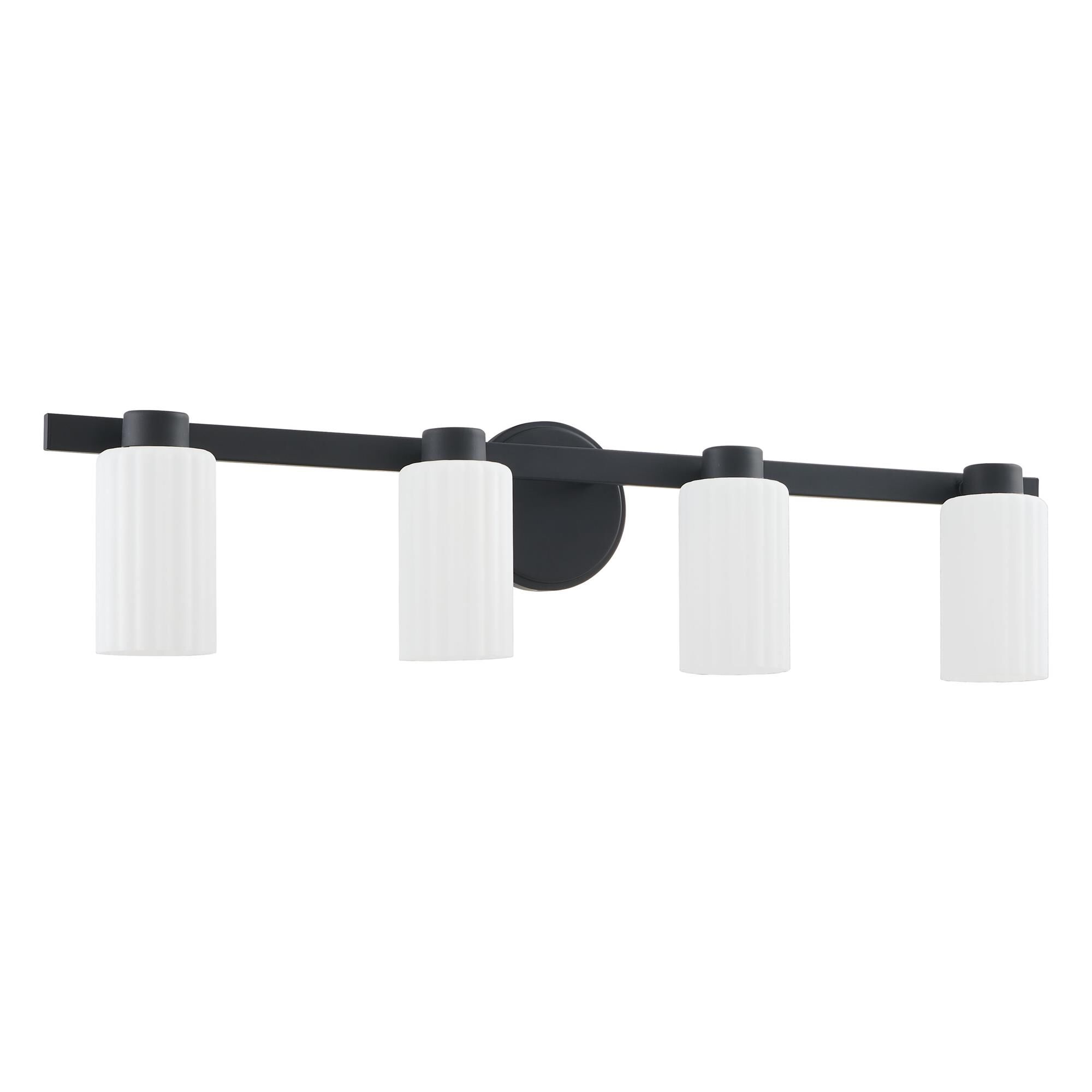 Shown in Matte Black finish and Etched Opal Ribbed glass