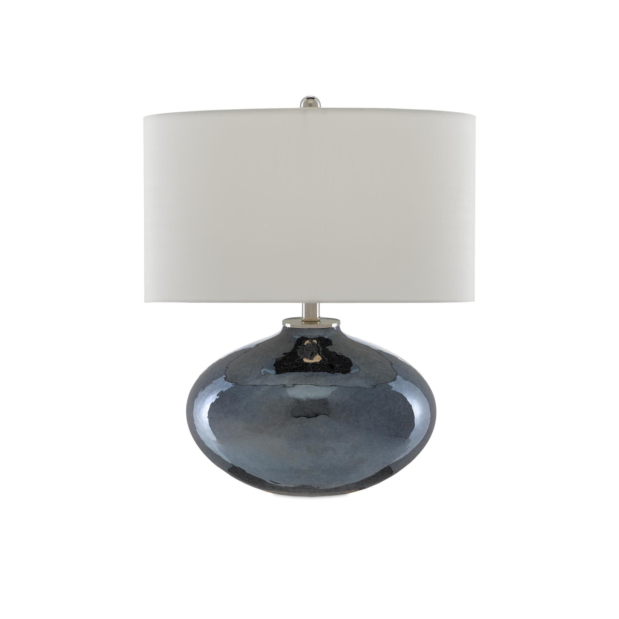 Shown in Blue Plated - Polished Nickel finish and Off White Shantung shade