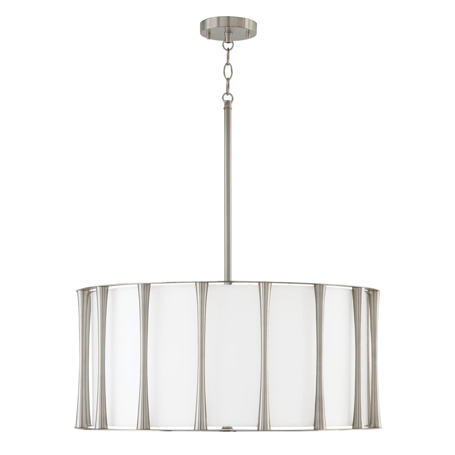 Shown in Brushed Nickel finish and White Fabric shade