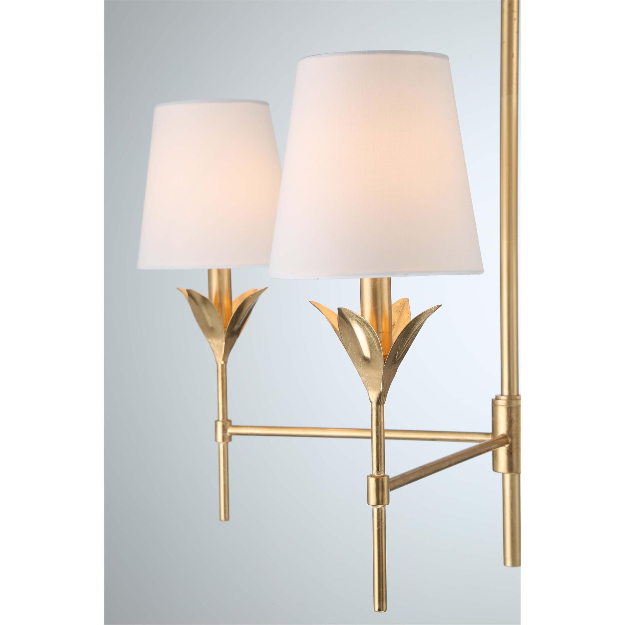 Shown in Antique Gold finish and Silk glass and Silk shade