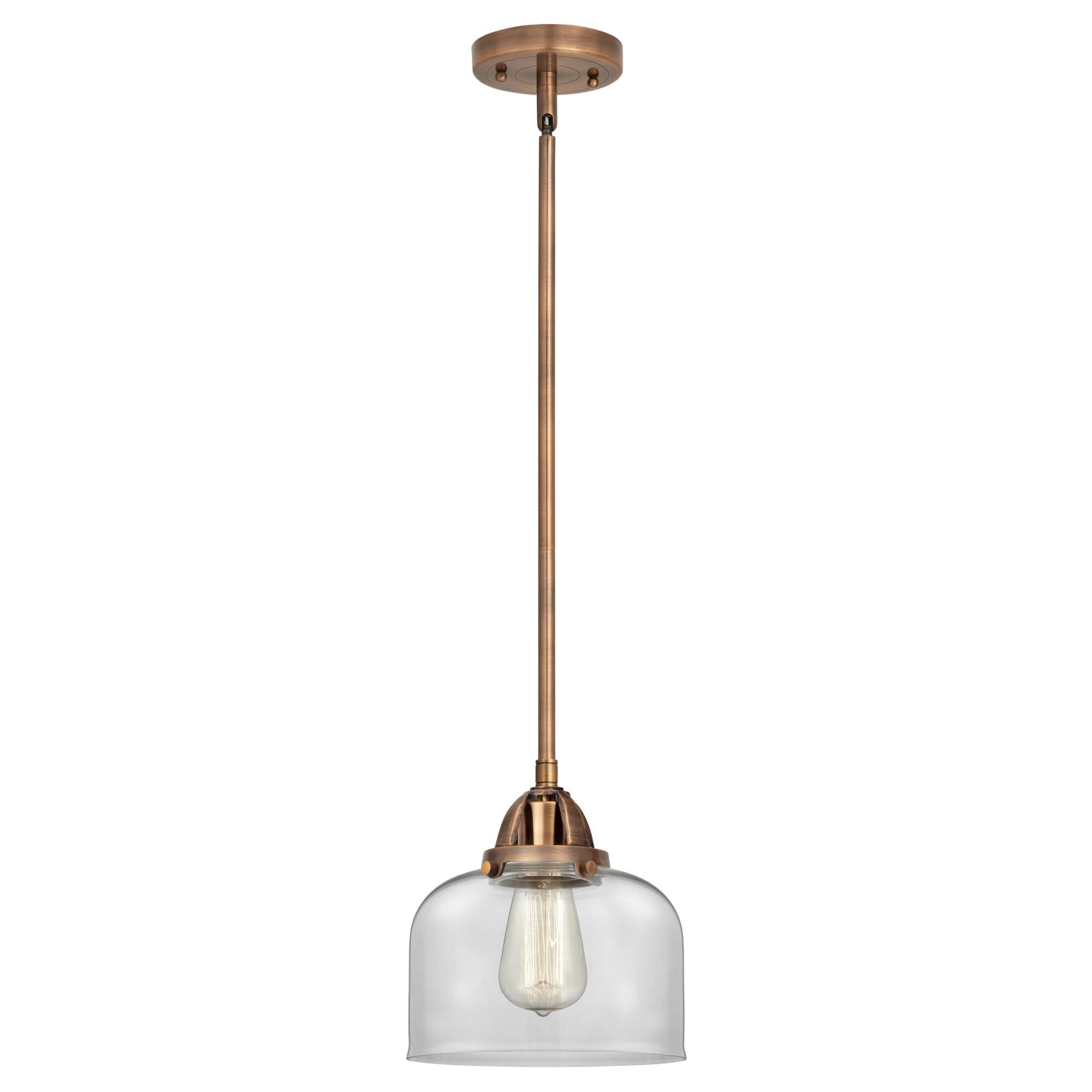 Shown in Antique Copper finish and Clear Large Bell glass and No Shade shade