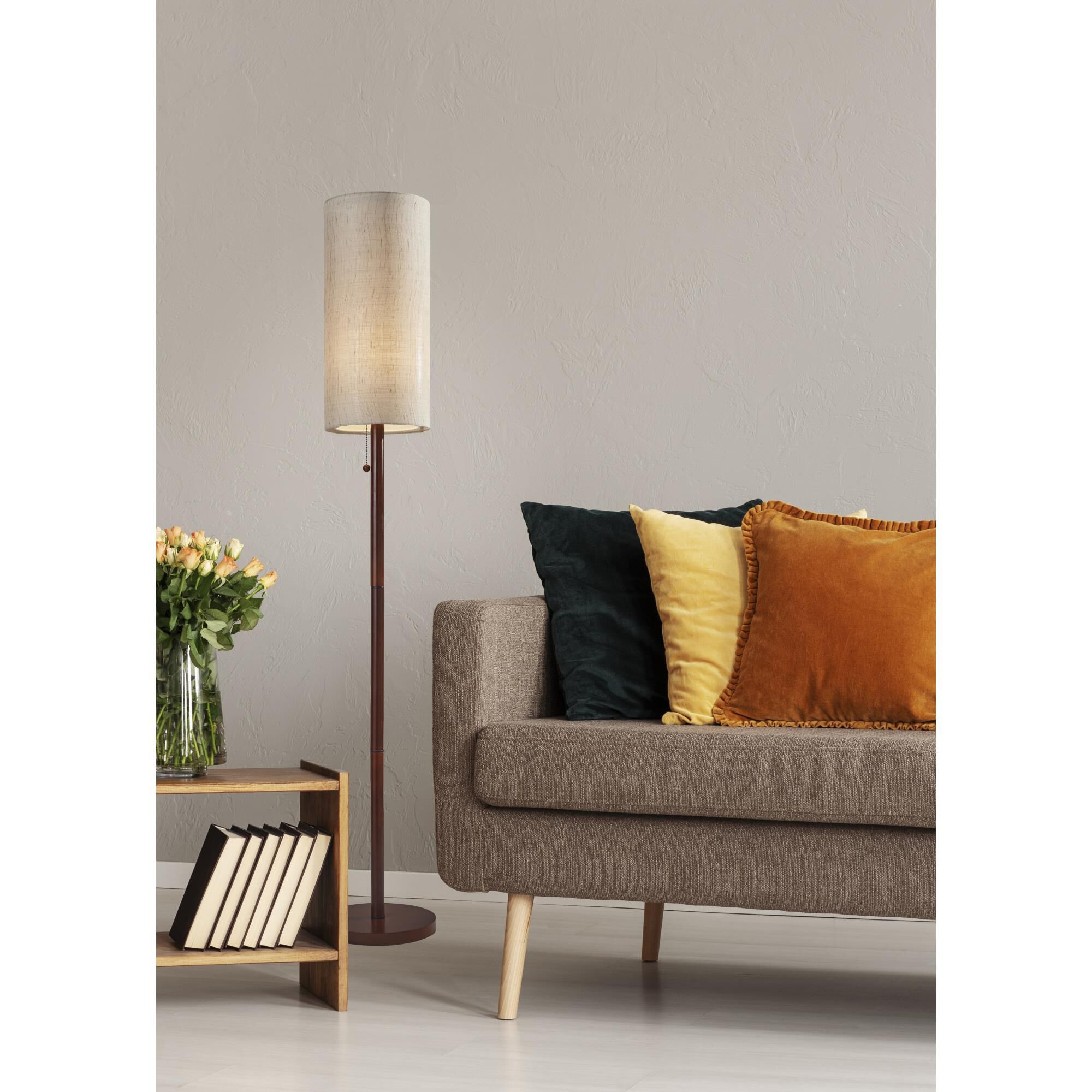 Shown in Walnut Wood finish and White shade