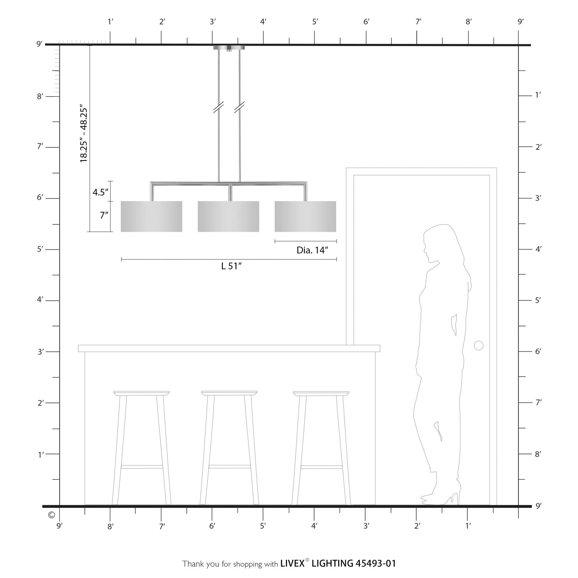 Meridian 51 Inch Linear Suspension Light by Livex Lighting