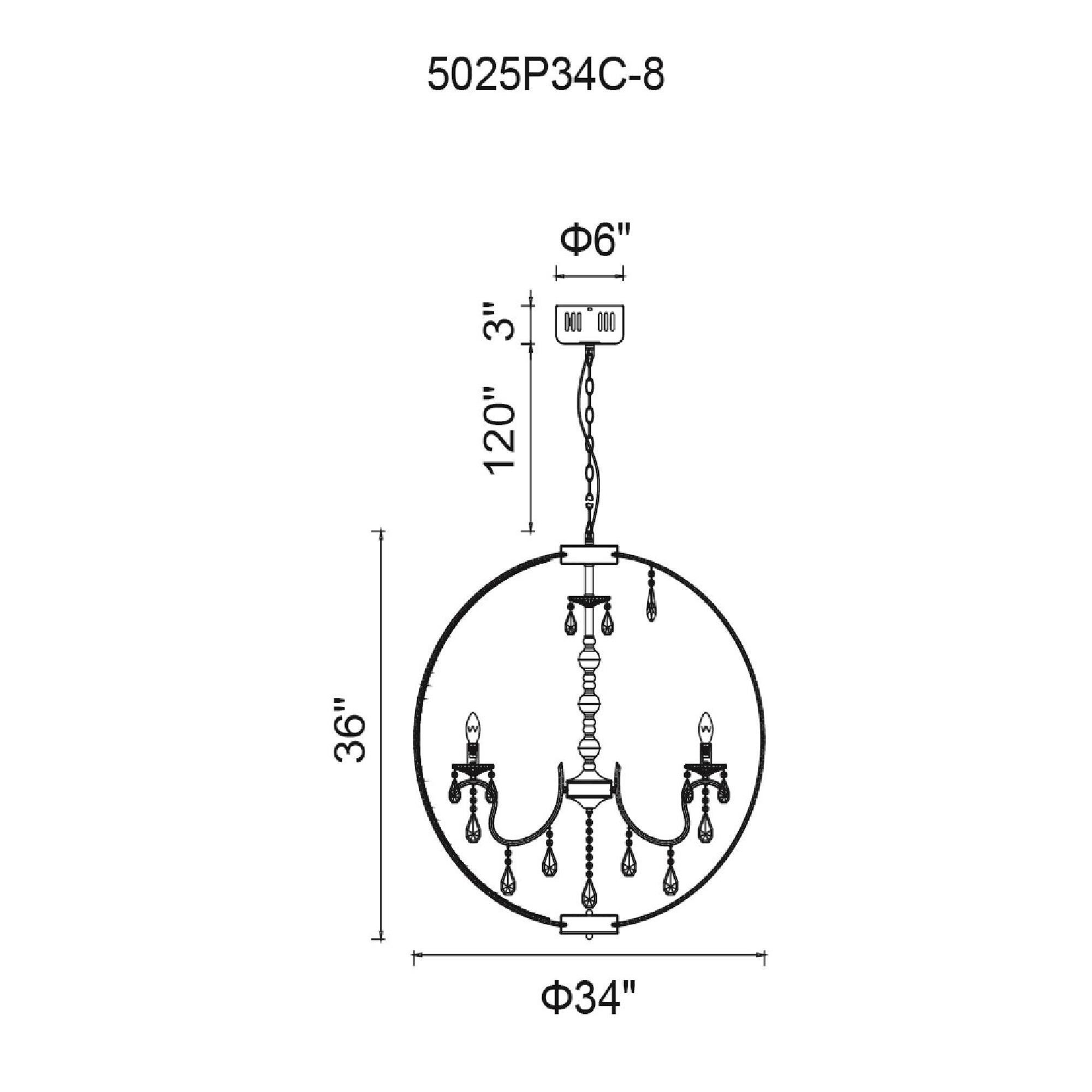 Abia 34 Inch 8 Light Chandelier by CWI Lighting