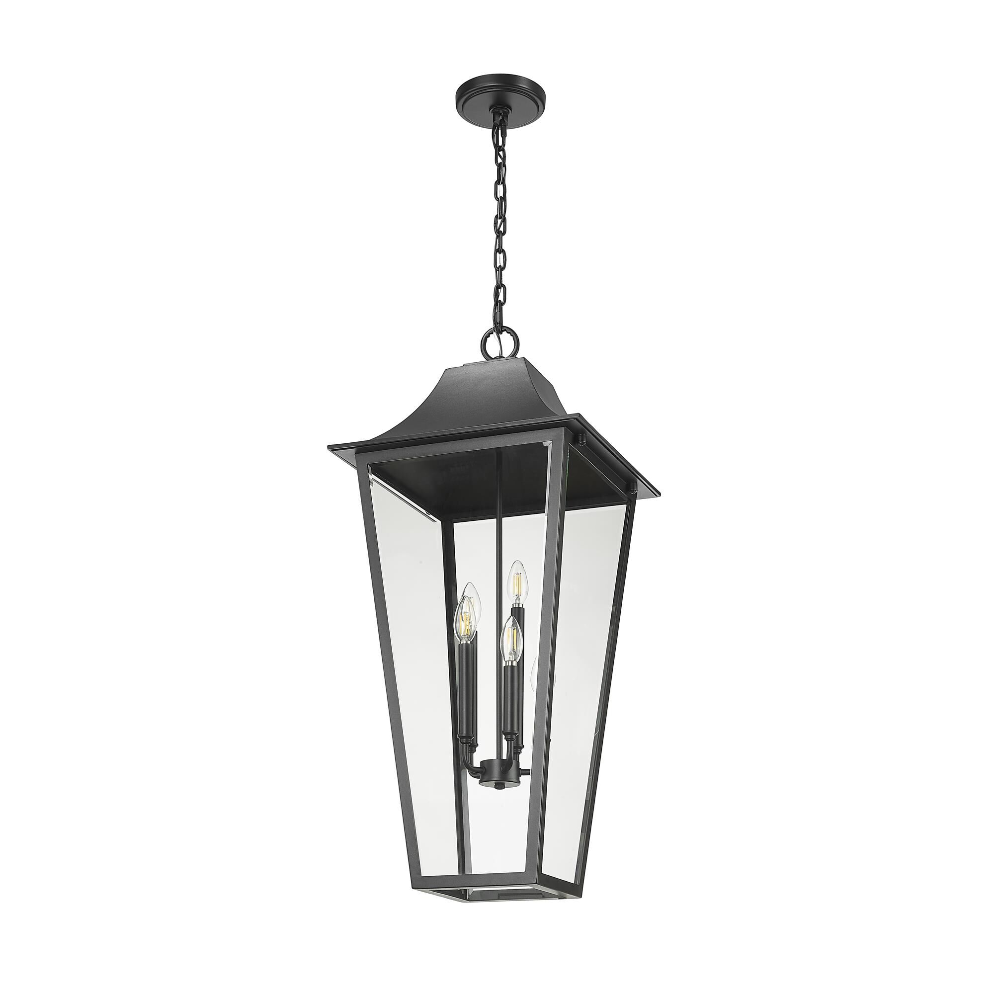 Shown in Black finish and Clear Beveled glass and Clear Beveled shade