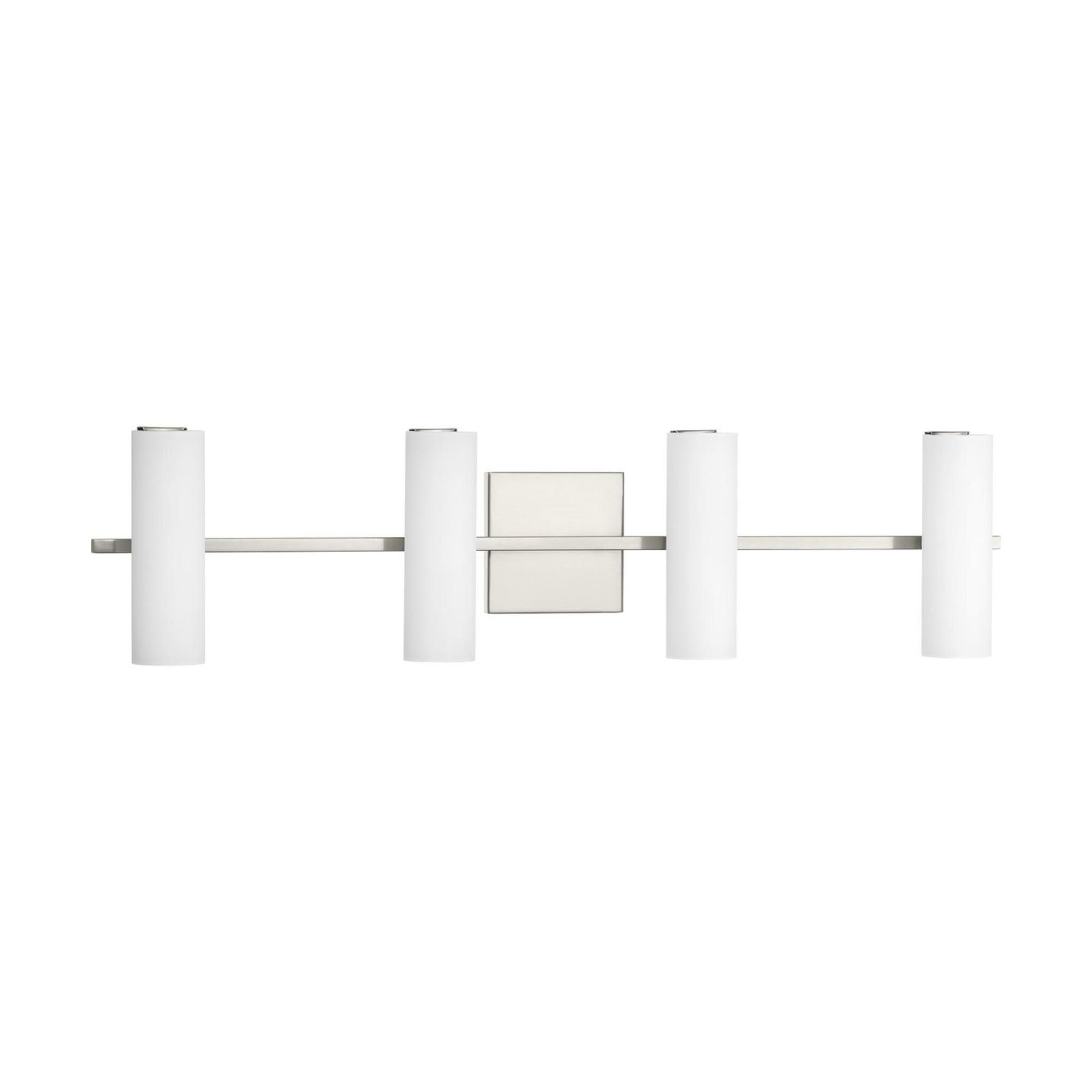 Shown in Brushed Nickel finish and Etched White glass