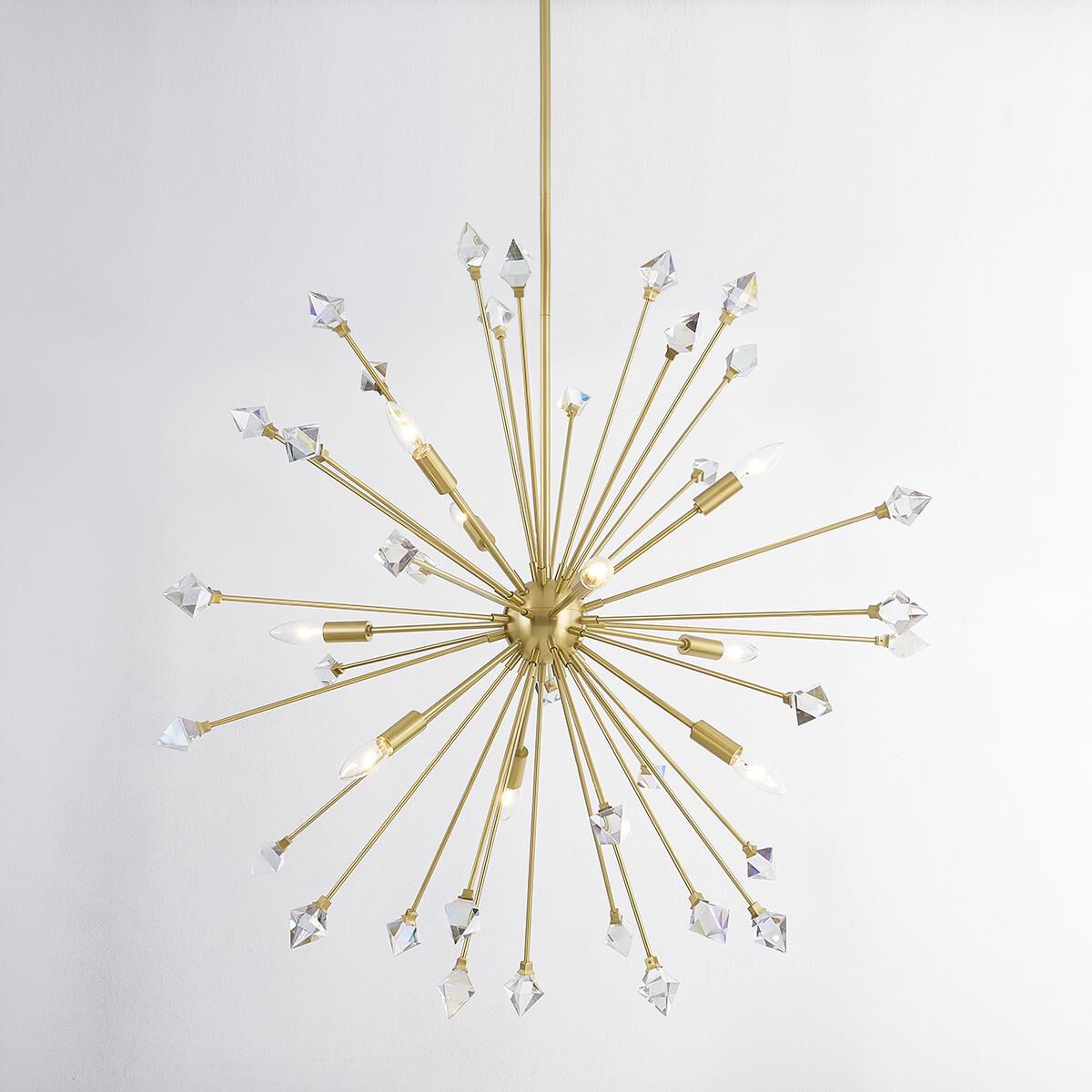 Shown in Aged Brass finish and Iridescent Crystal glass