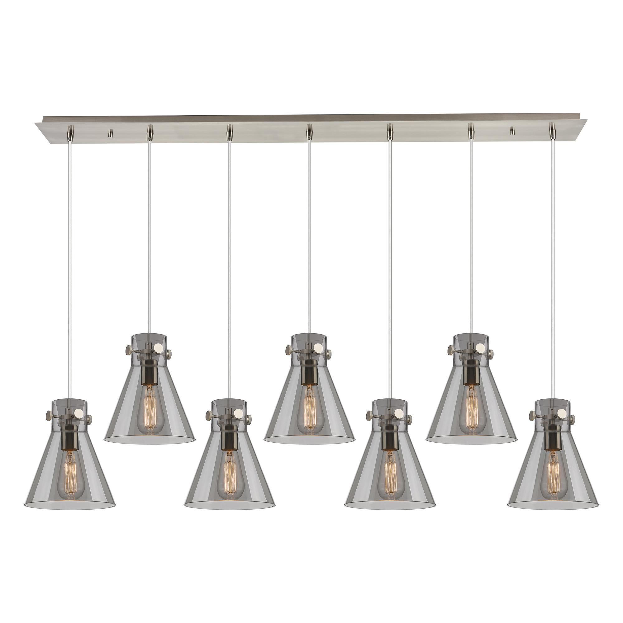 Shown in Brushed Satin Nickel finish and Light Smoke glass and Light Smoke Glass shade
