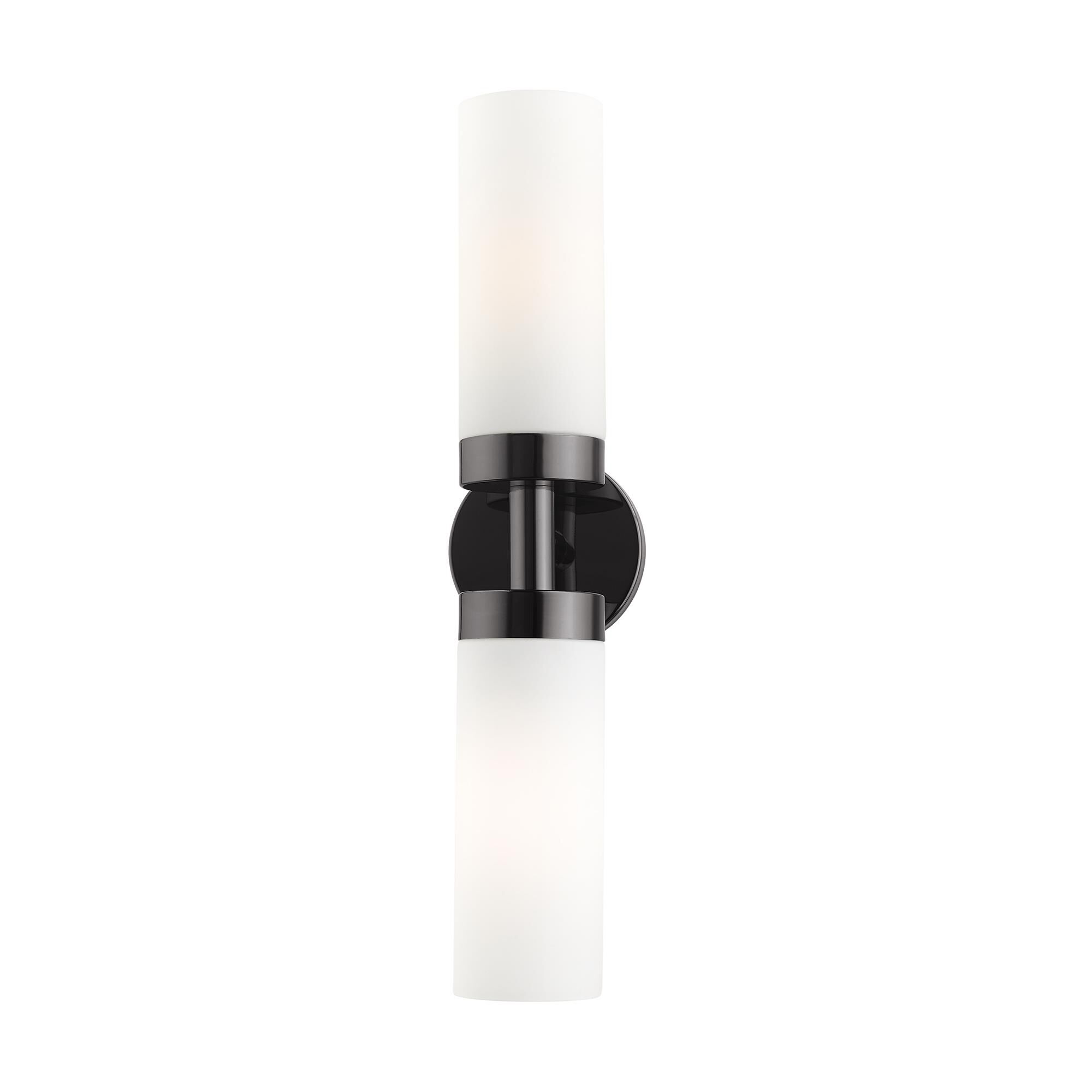 Shown in Black Chrome finish and Hand Blown Satin Opal White glass