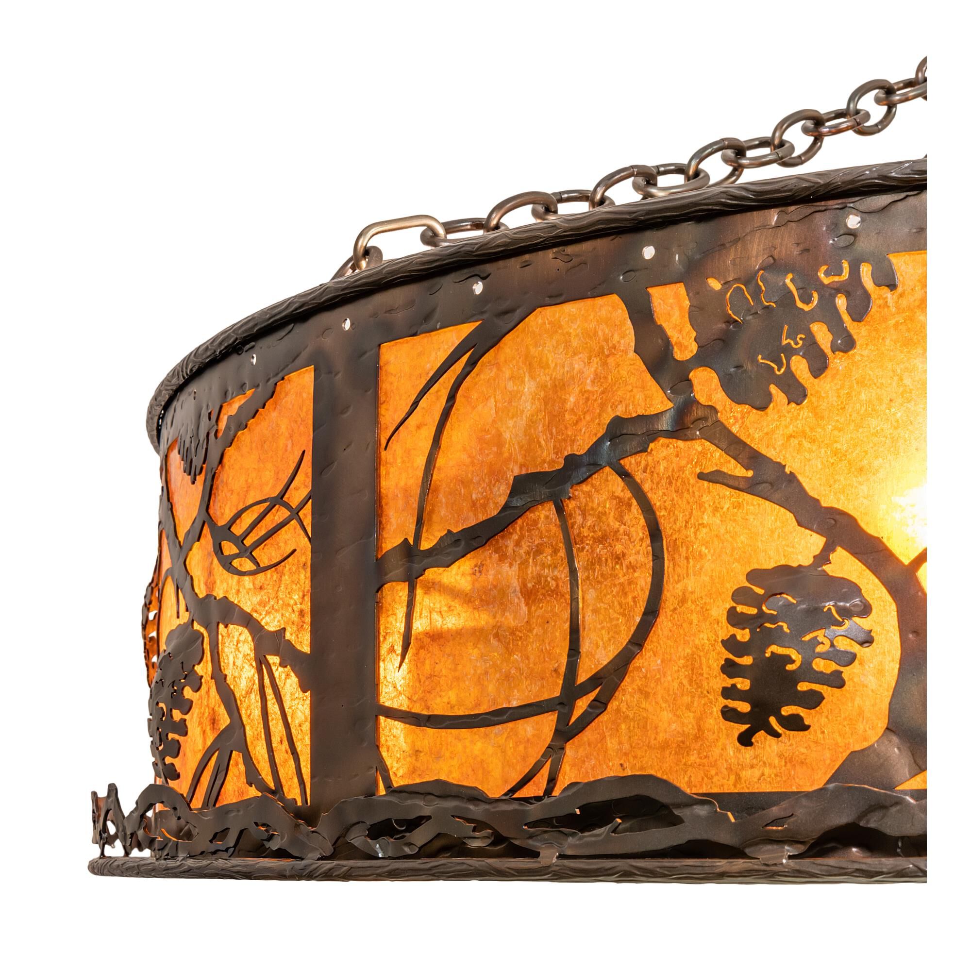 Shown in Antique Copper Finish;Burnished finish and Amber Mica glass