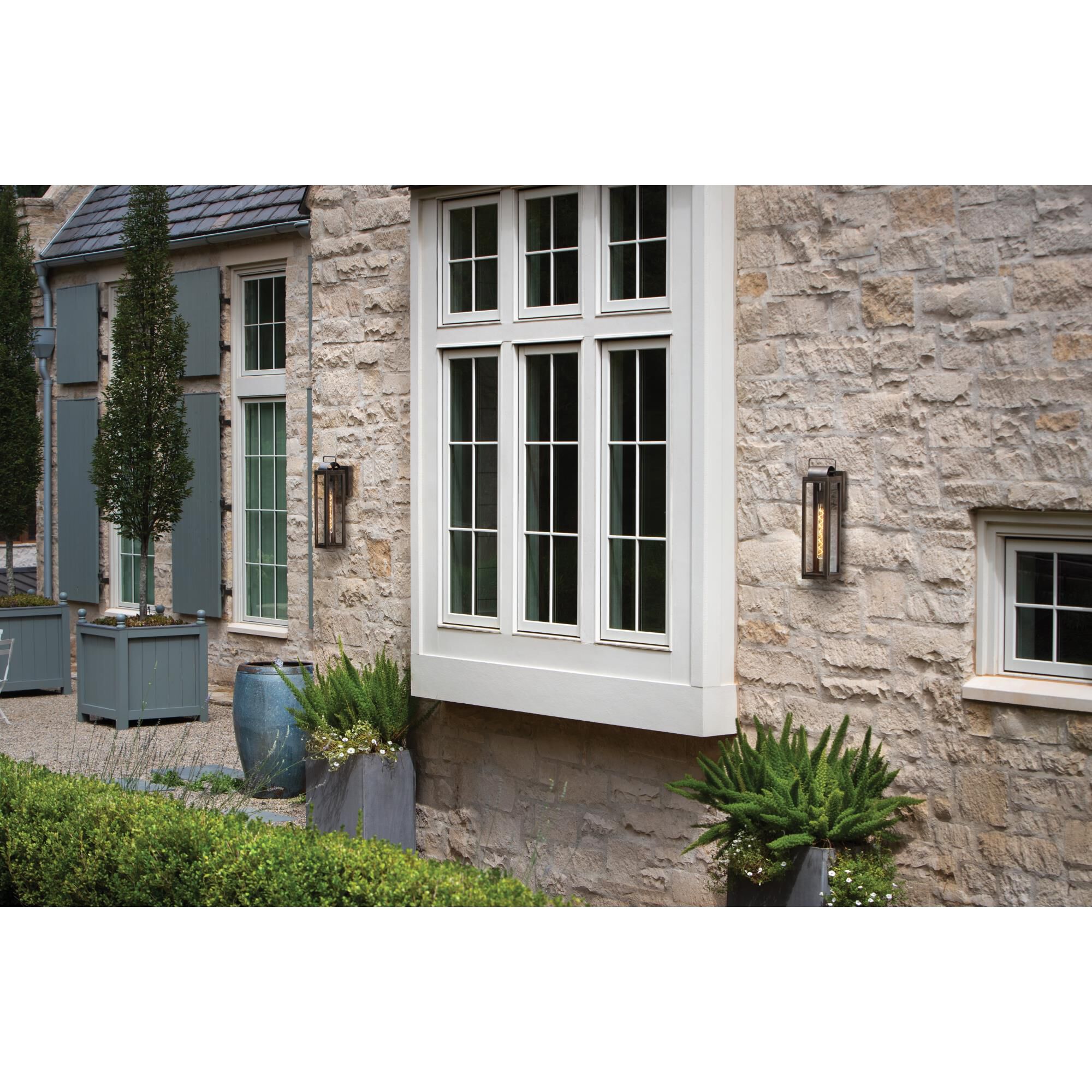 Shown in Black finish and Clear glass and Burnished Bronze accent