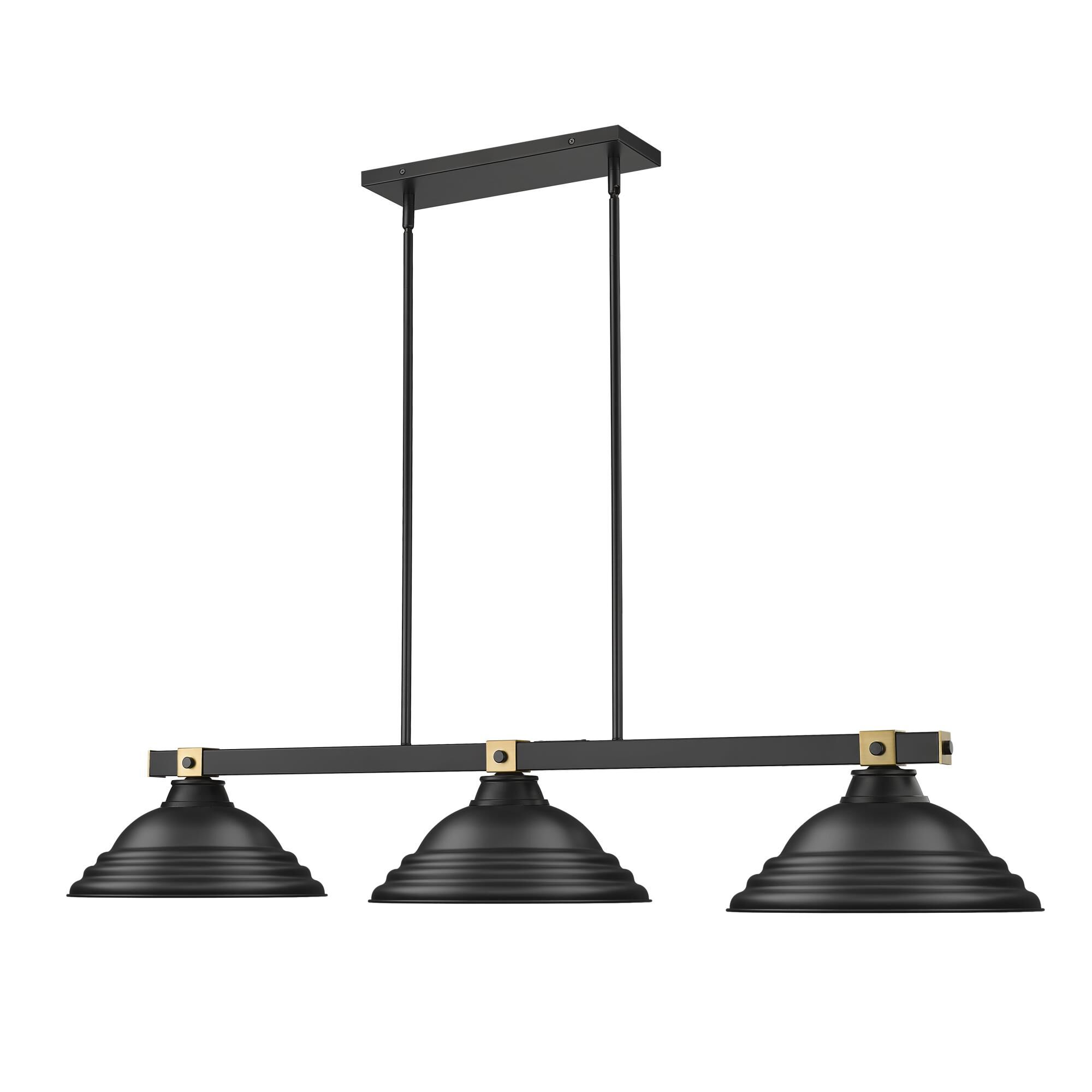 Shown in Matte Black + Rubbed Brass finish and Matte Black glass and Matte Black shade