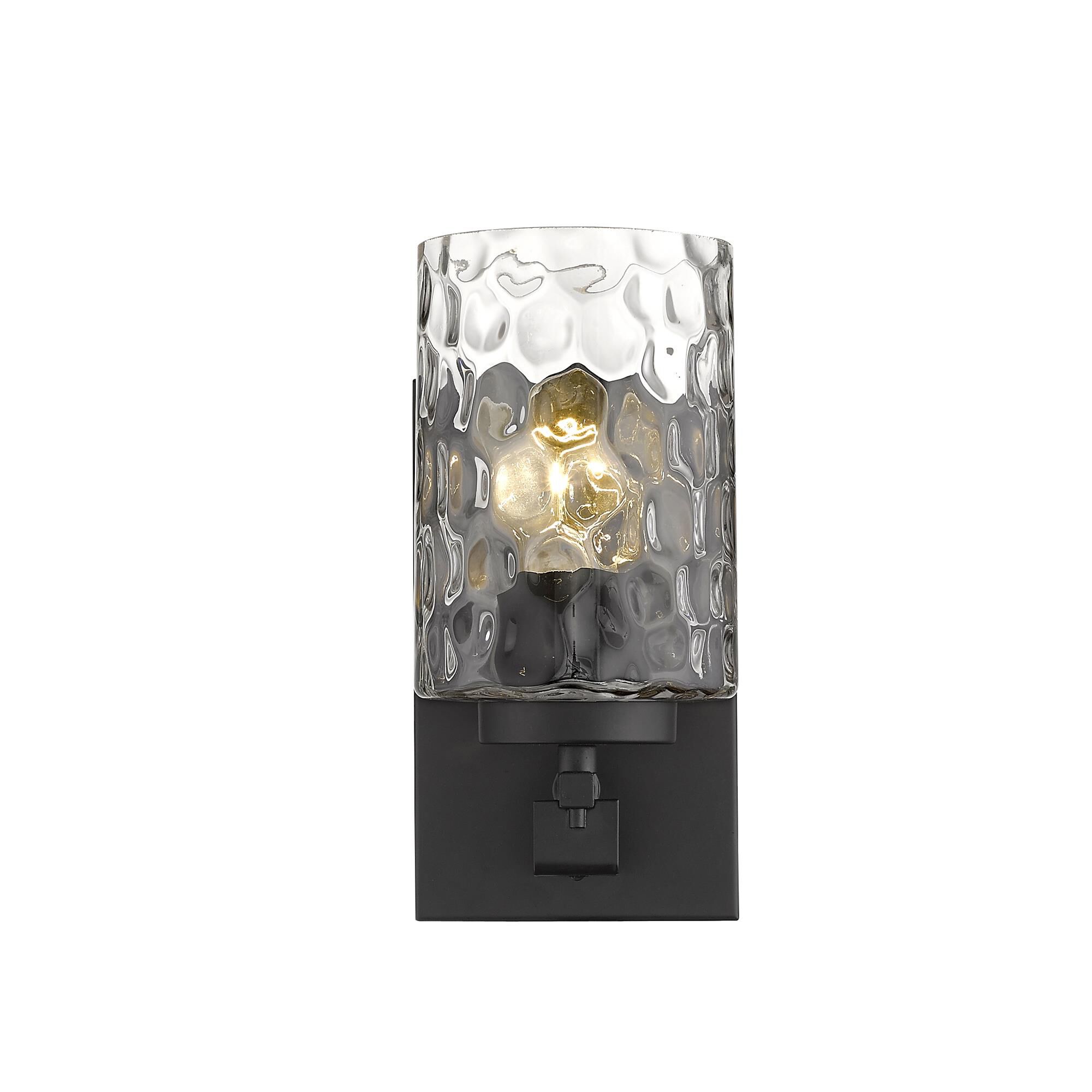 Shown in Matte Black finish and Clear glass and Clear, Optic Cylindrical Glass shade