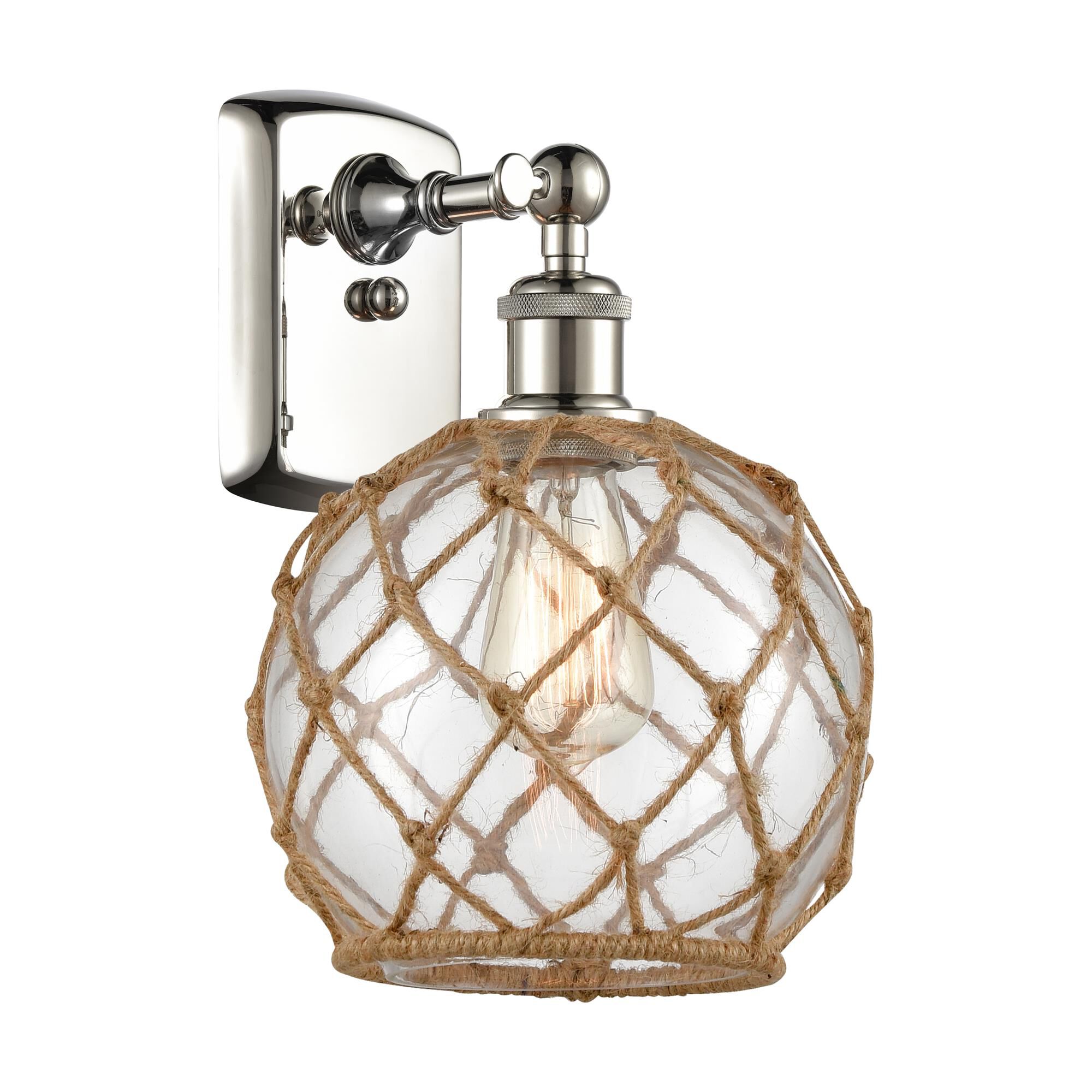 Shown in Polished Nickel finish and Sphere glass and Glass And Rope shade