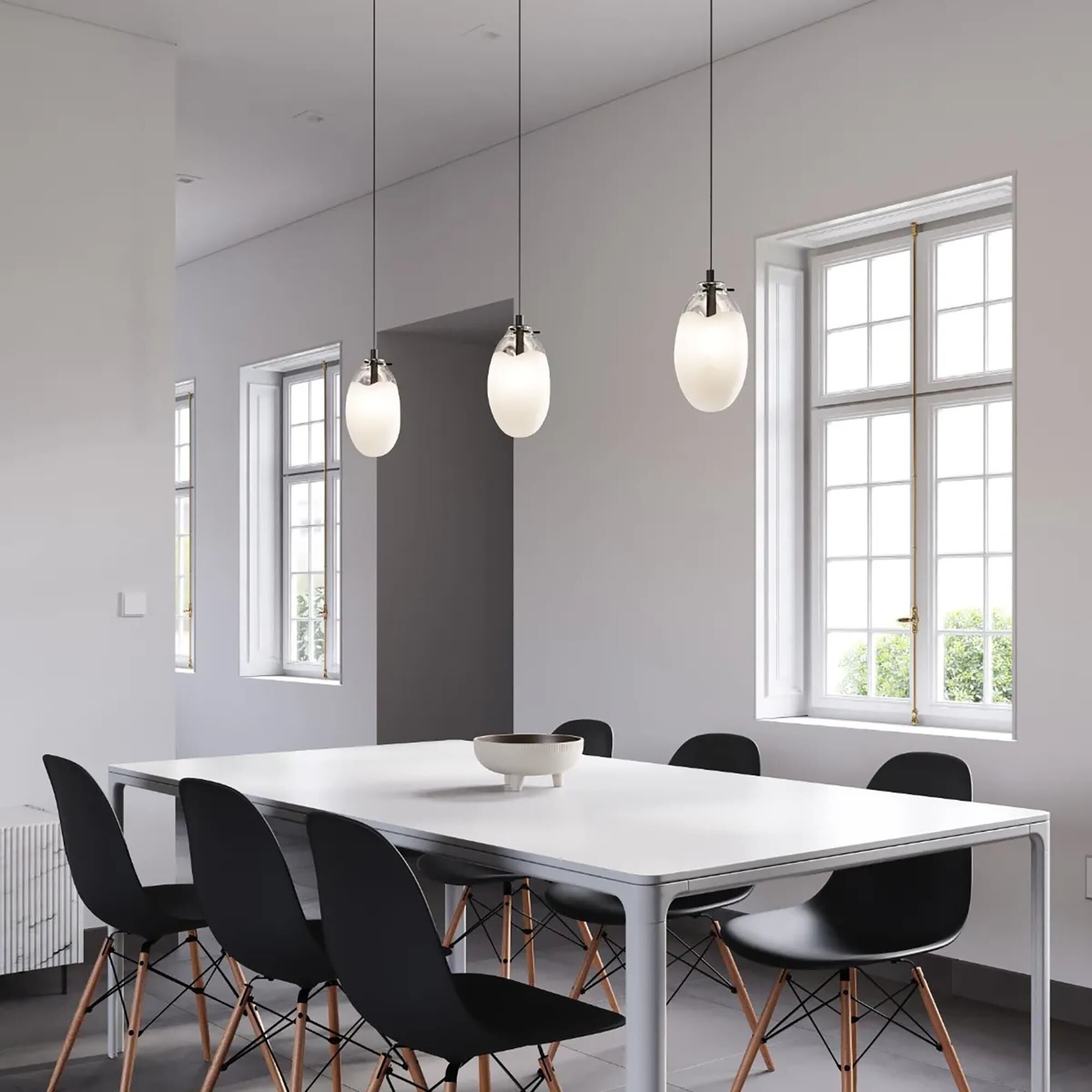 Shown in Satin Black finish and Poured White glass