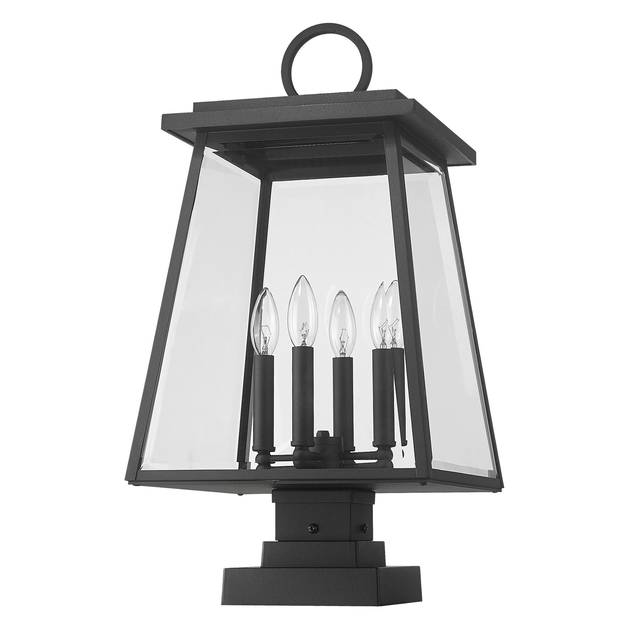 Shown in Black finish and Clear Beveled glass