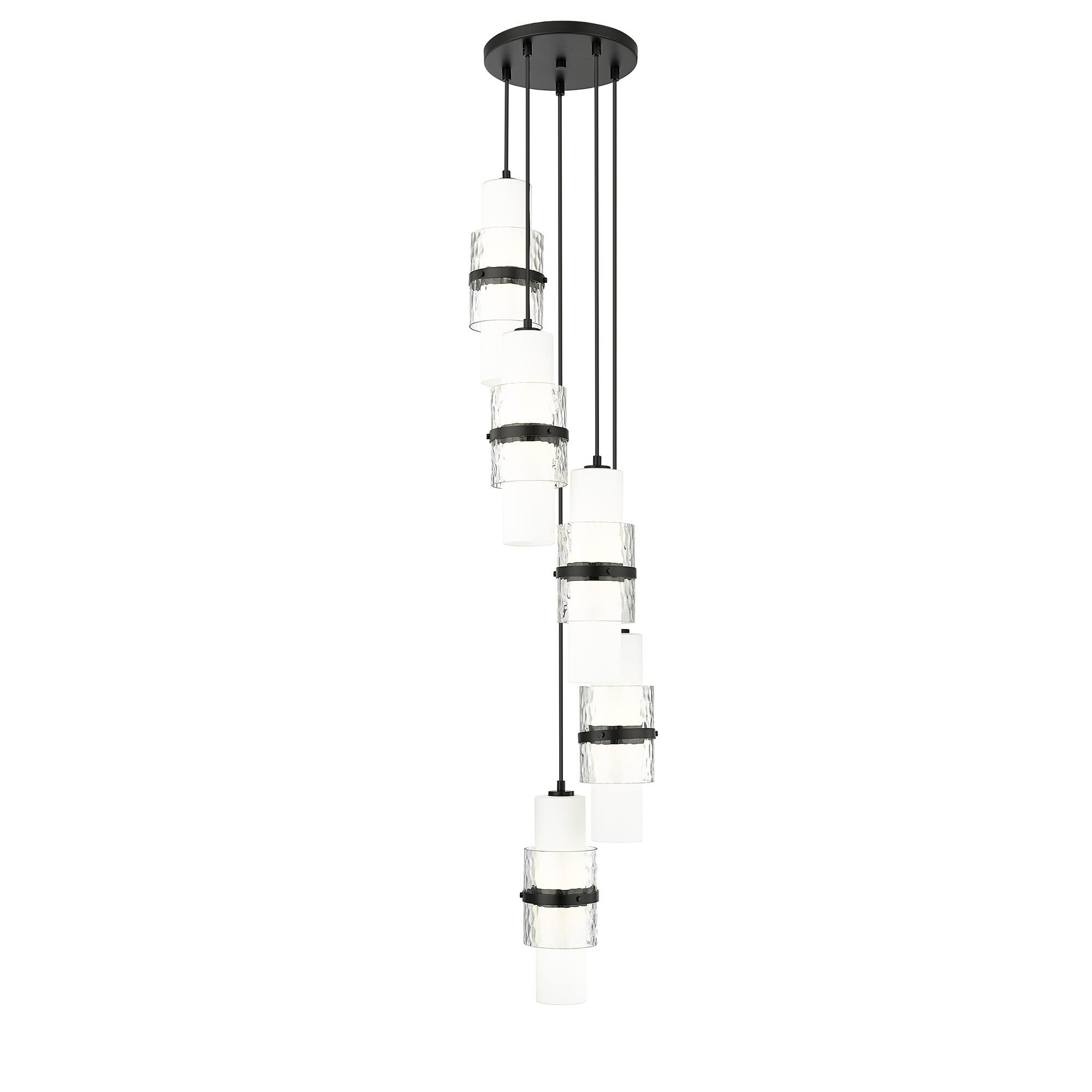 Shown in Matte Black finish and Clear + Etched Opal glass and Clear + Etched Opal shade