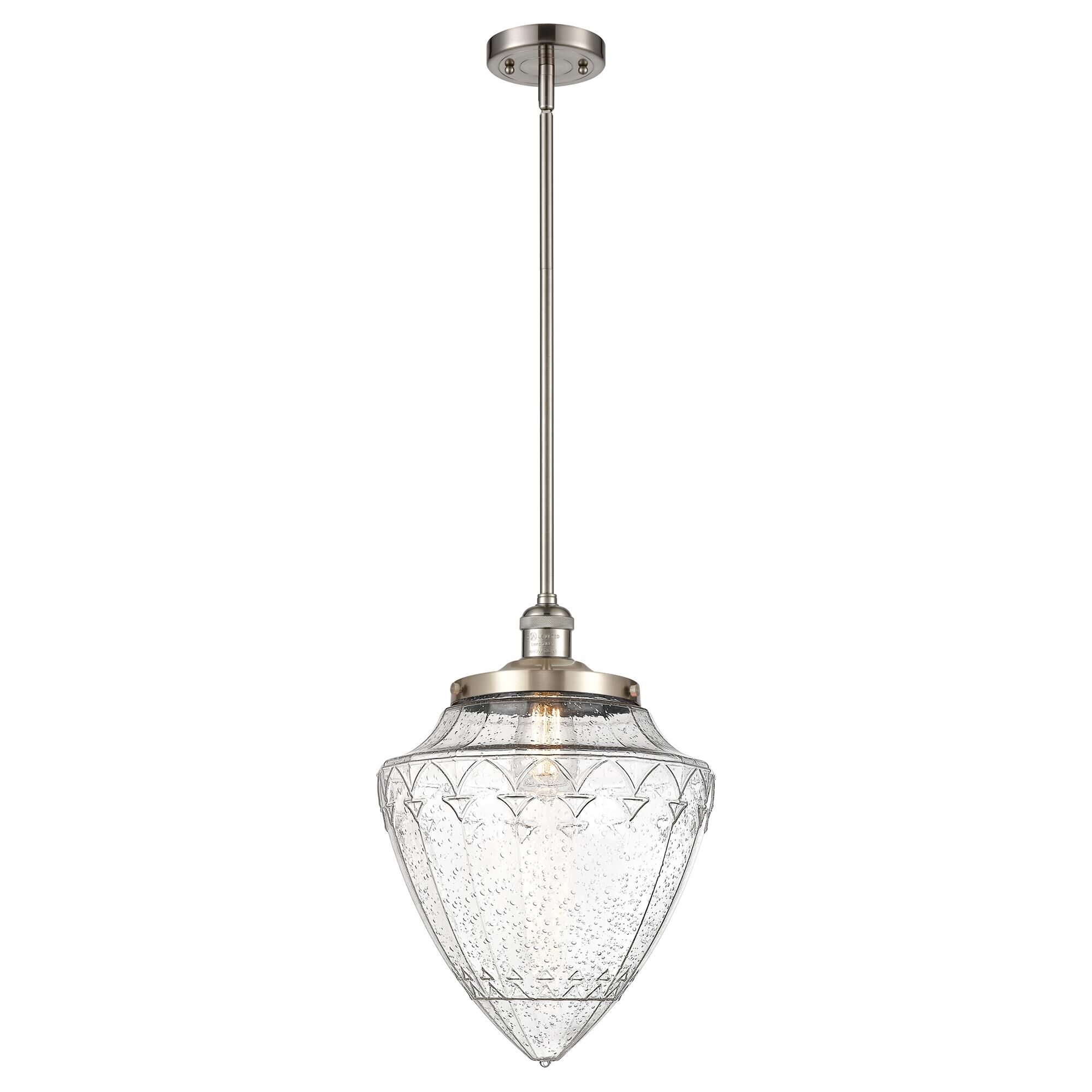 Shown in Brushed Satin Nickel finish and Seedy glass