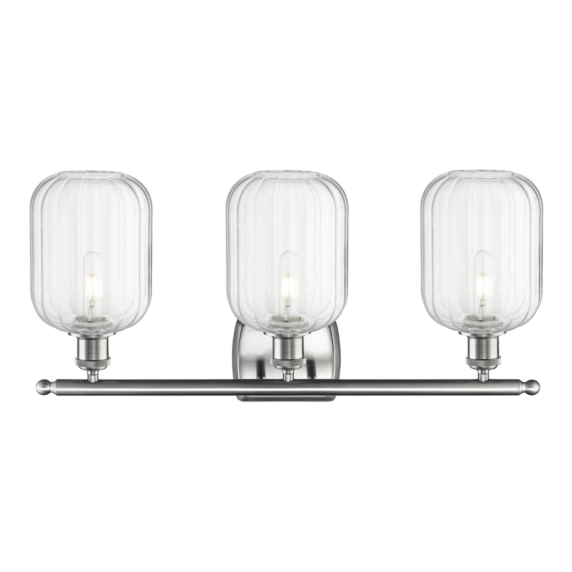 Shown in Brushed Satin Nickel finish and Clear glass