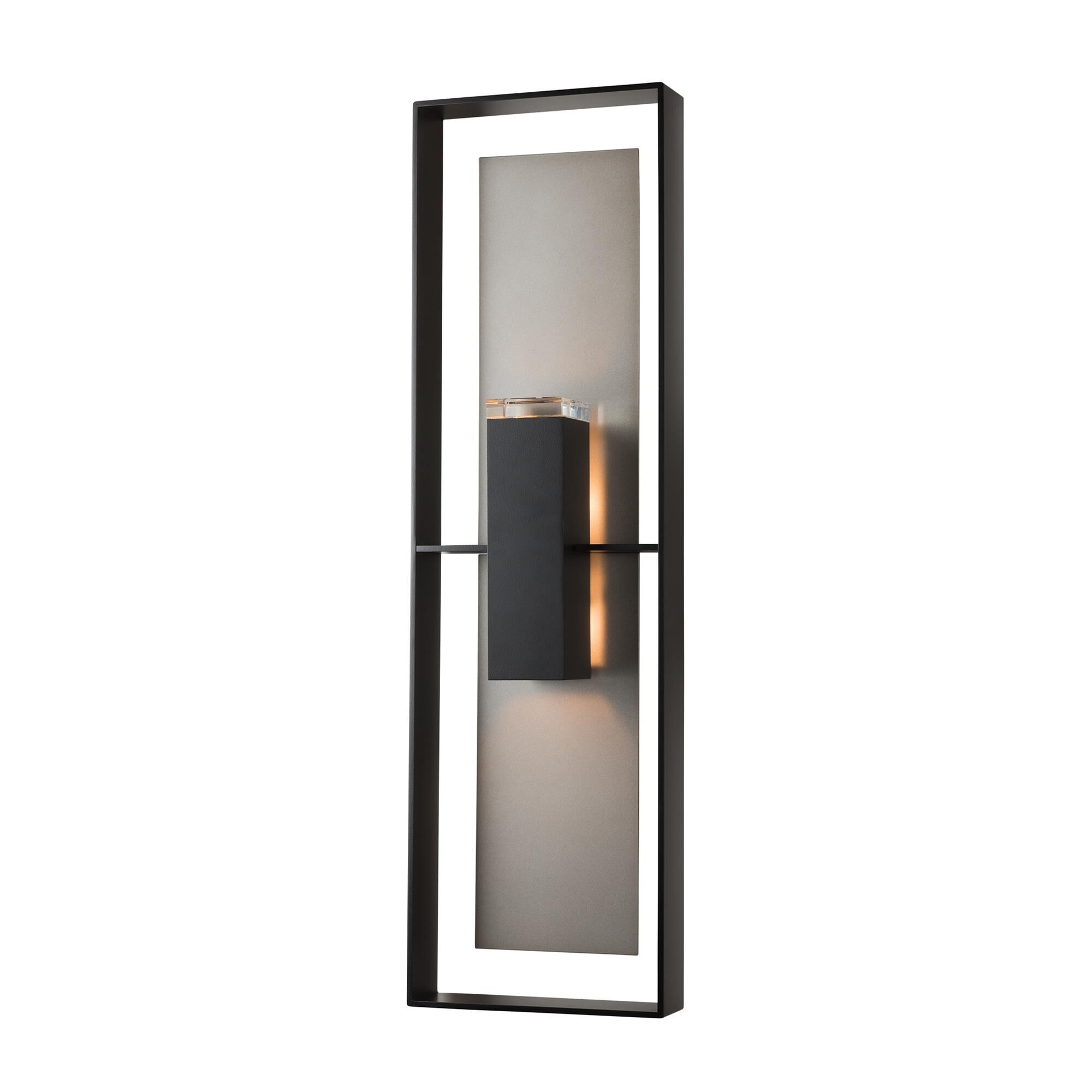 Shown in Coastal Black finish and Clear glass and Coastal Burnished Steel accent
