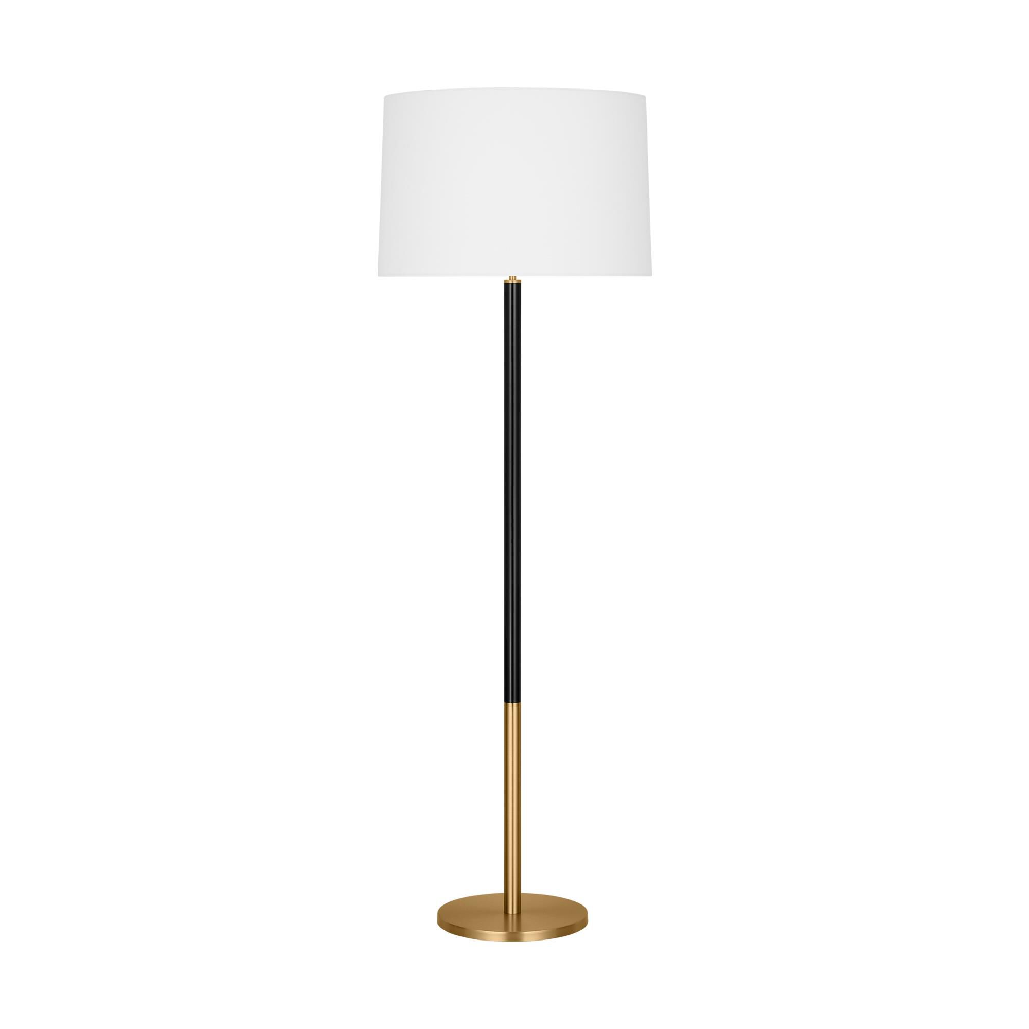 Shown in Burnished Brass finish and White Linen Fabric shade