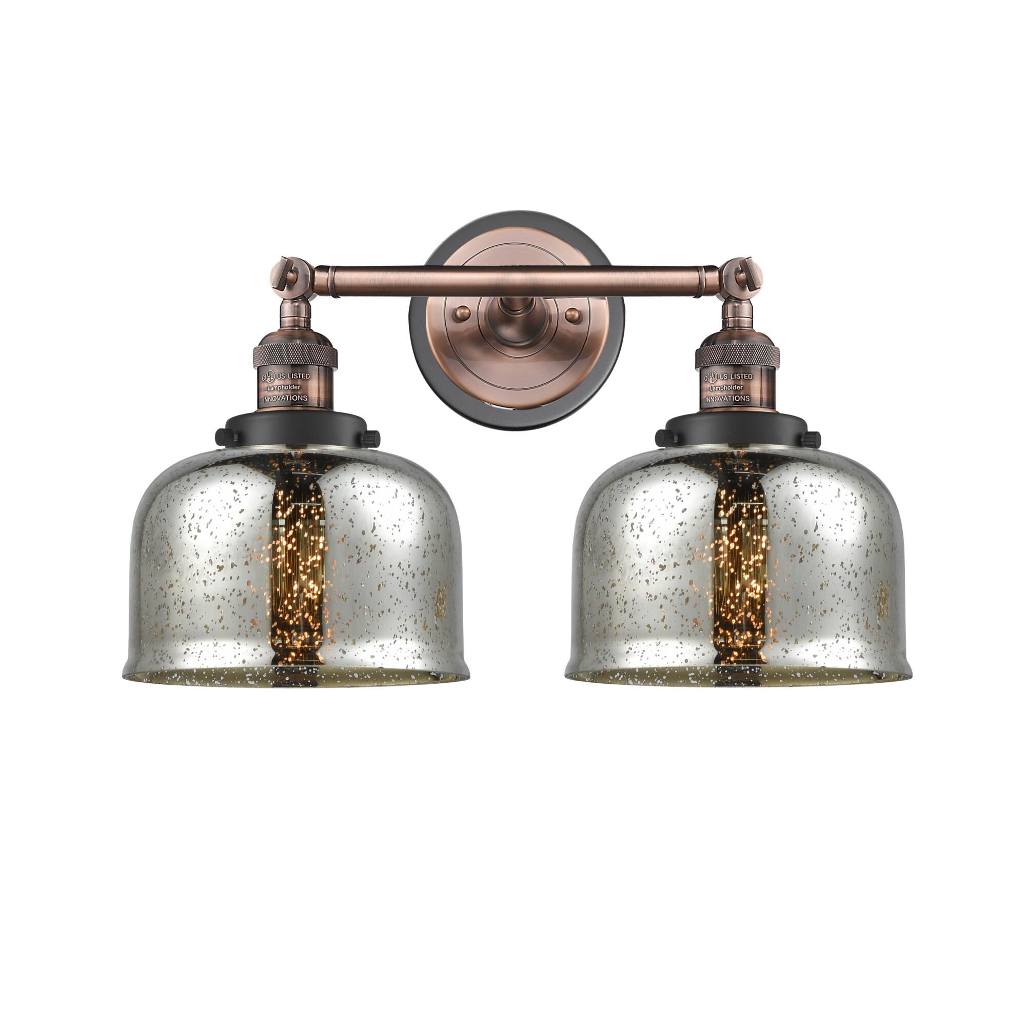 Shown in Antique Copper finish and Silver Plated Mercury Large Bell glass and Matte Black accent
