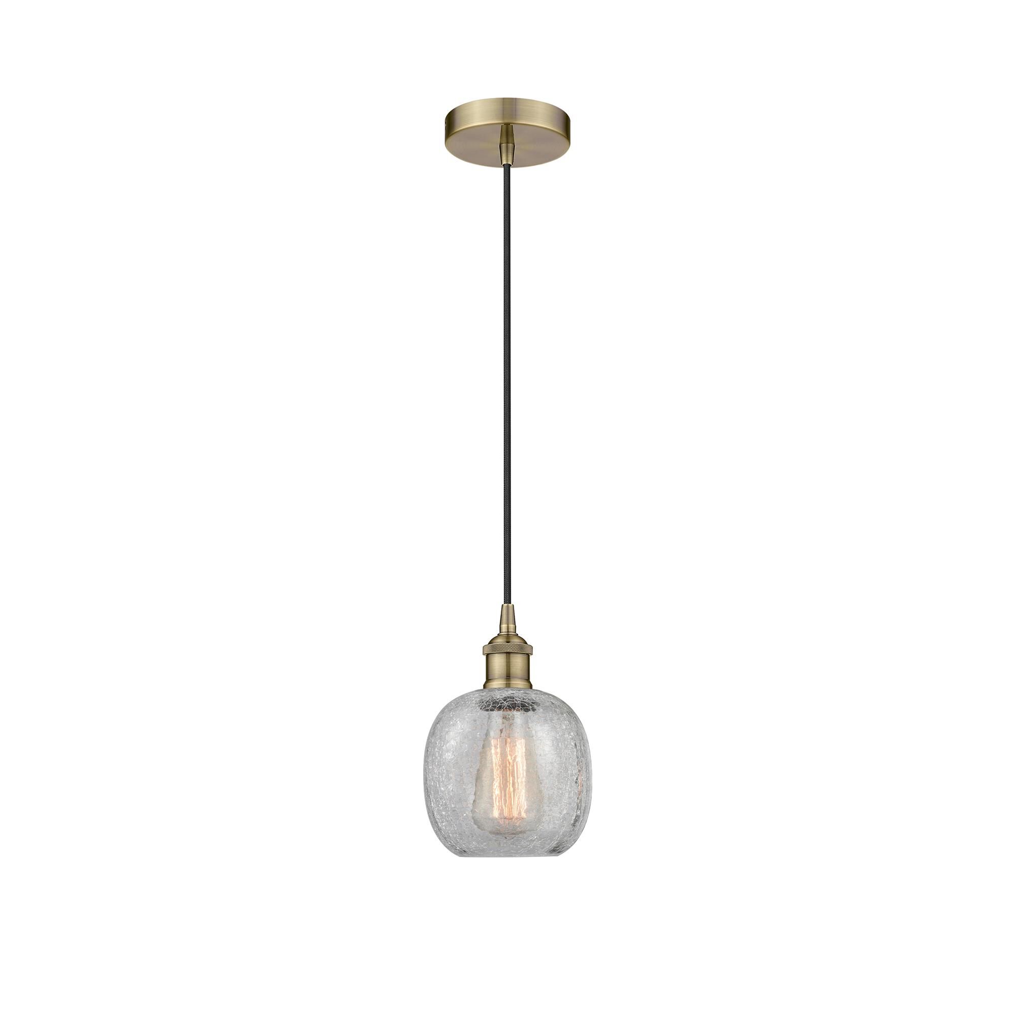 Shown in Antique Brass finish and Clear Crackle Belfast glass