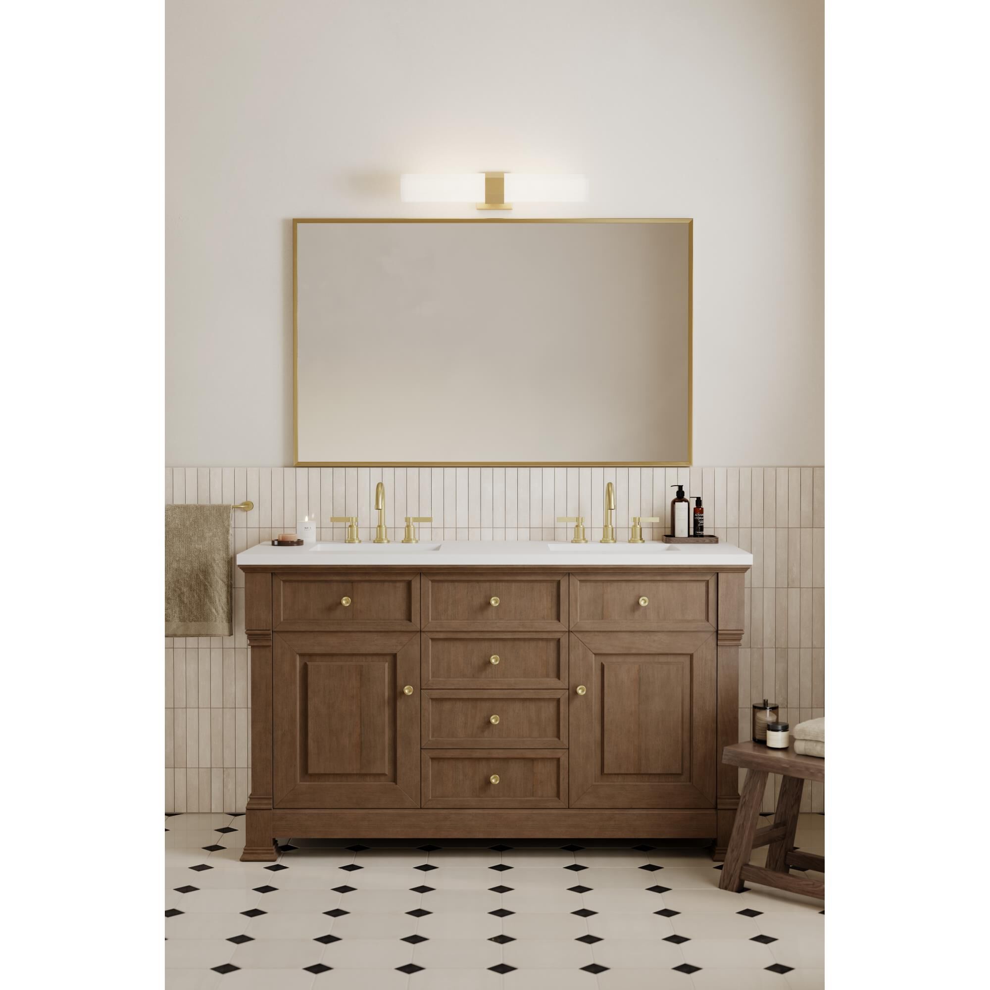 Shown in Legacy Brass finish and Etched Opal glass