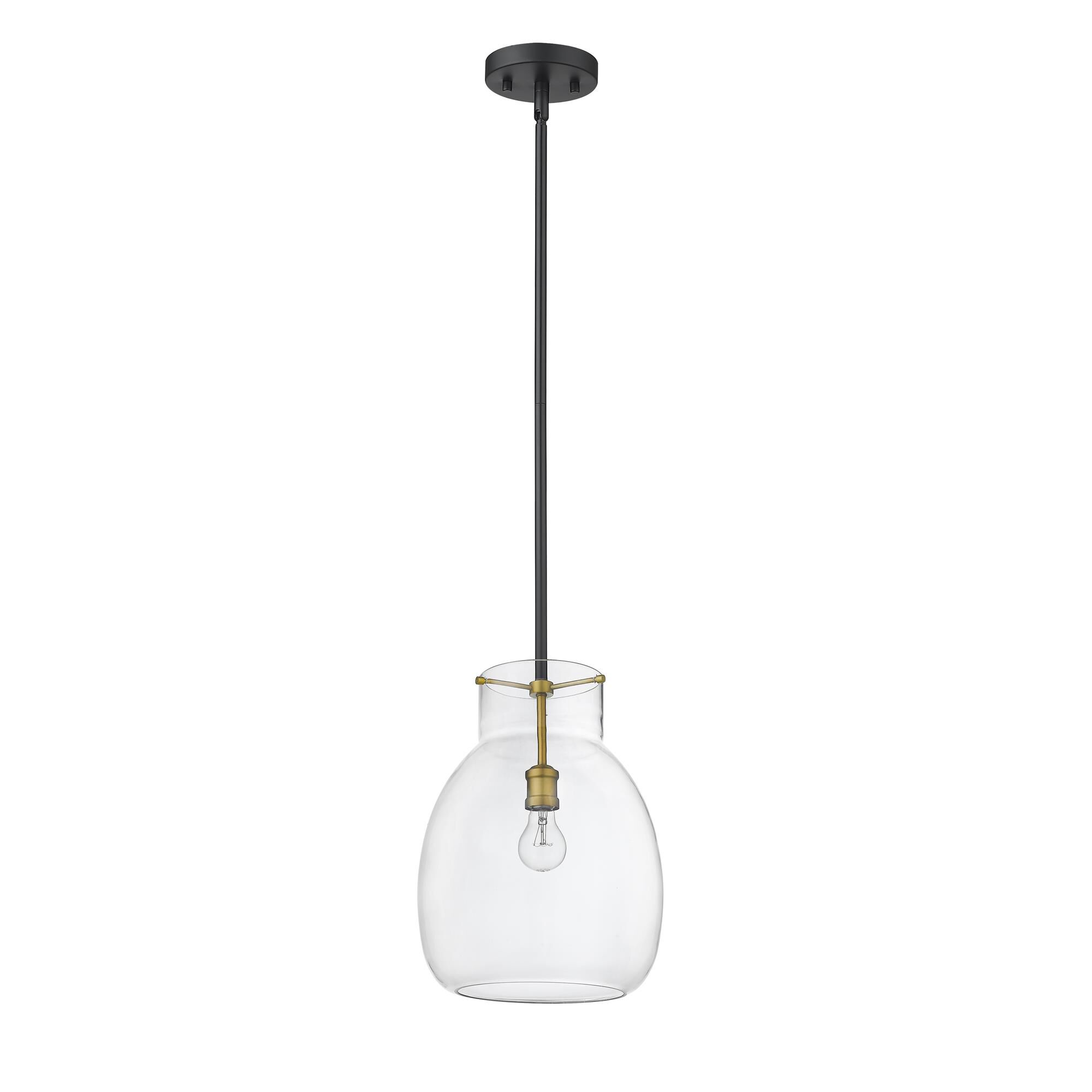 Shown in Matte Black + Olde Brass finish and Glass shade