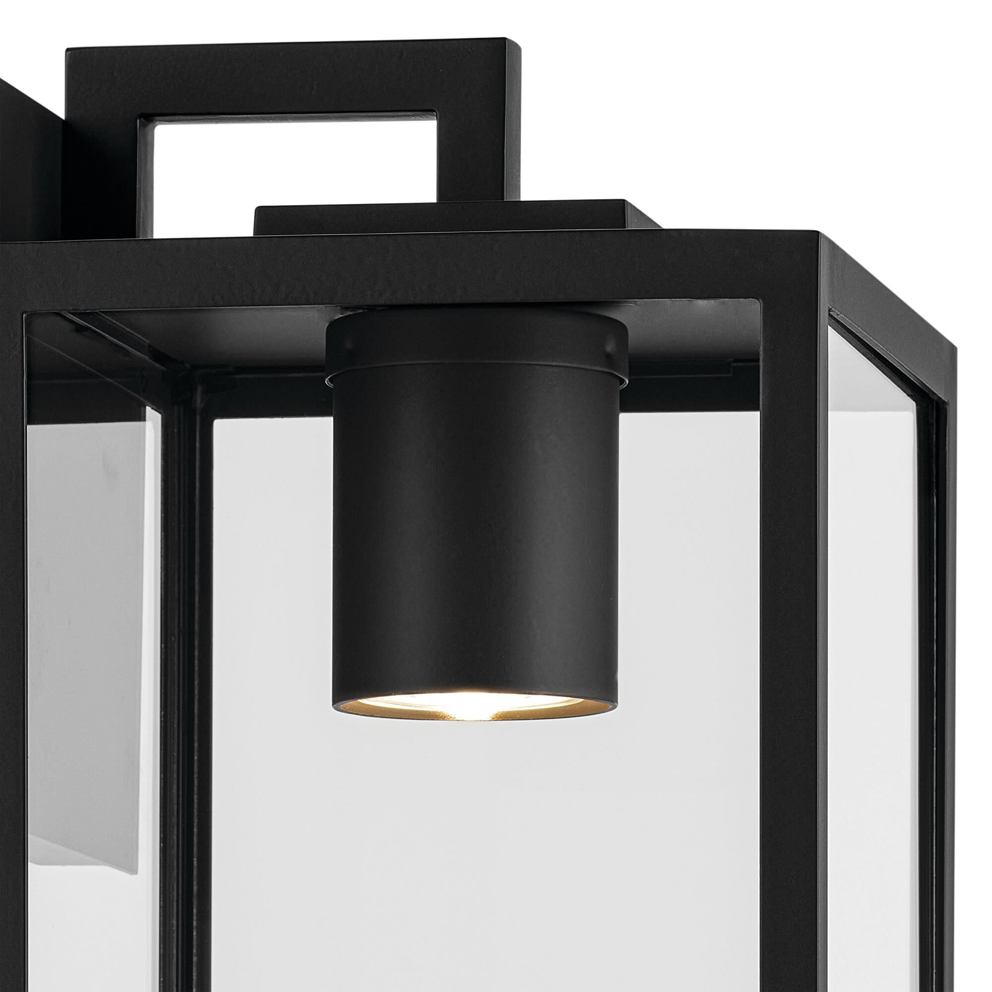 Shown in Textured Black finish and Clear glass and Metal shade