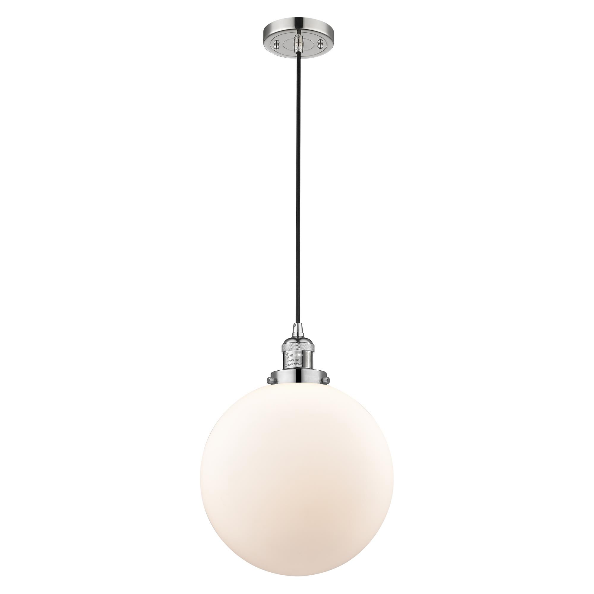 Shown in Polished Nickel finish and Matte White Cased Beacon glass