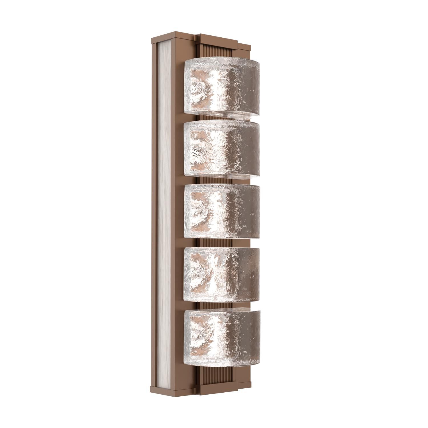 Shown in Burnished Bronze finish and Clear Rounded glass and Light Oak accent