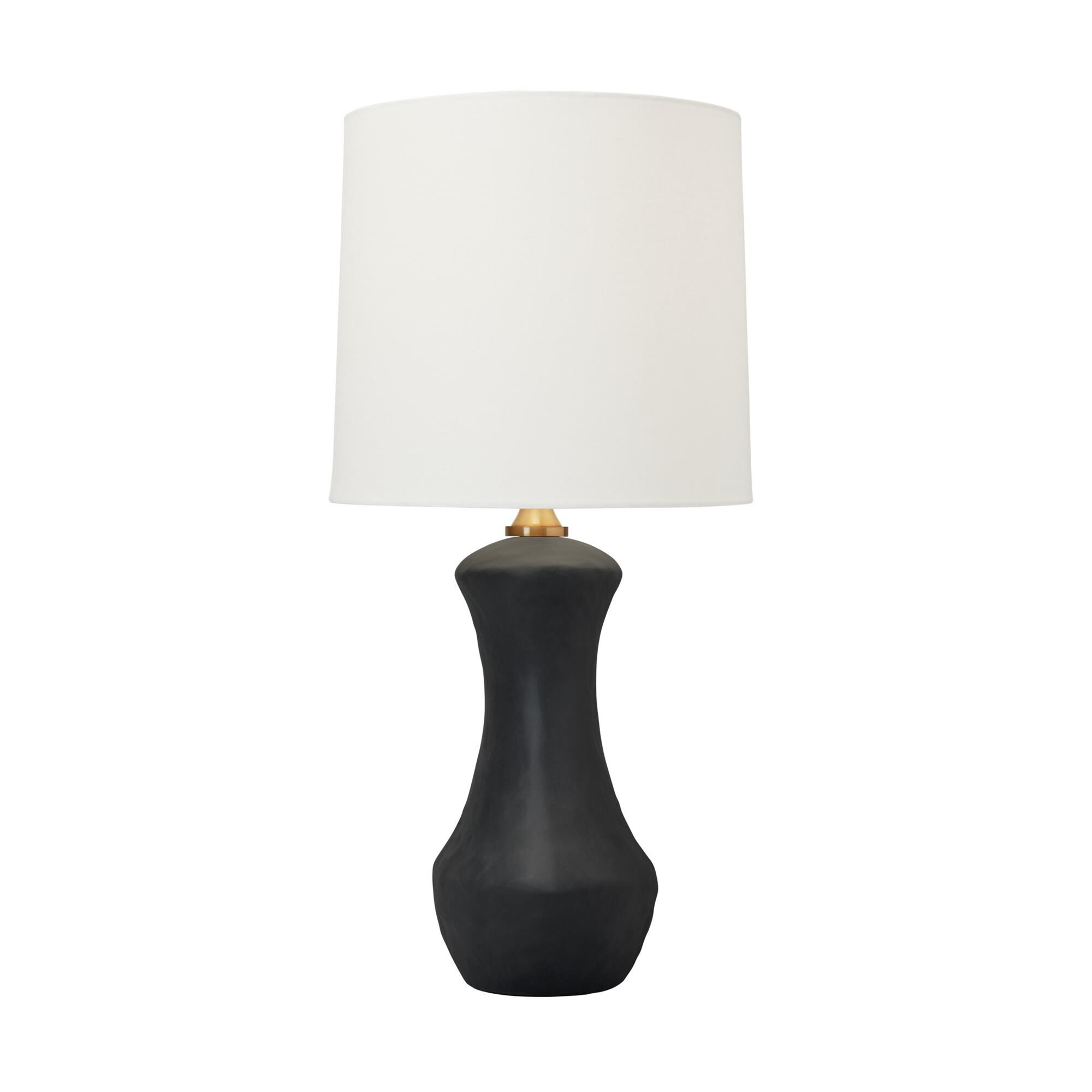 Shown in Rough Black Ceramic finish and White Linen Fabric shade