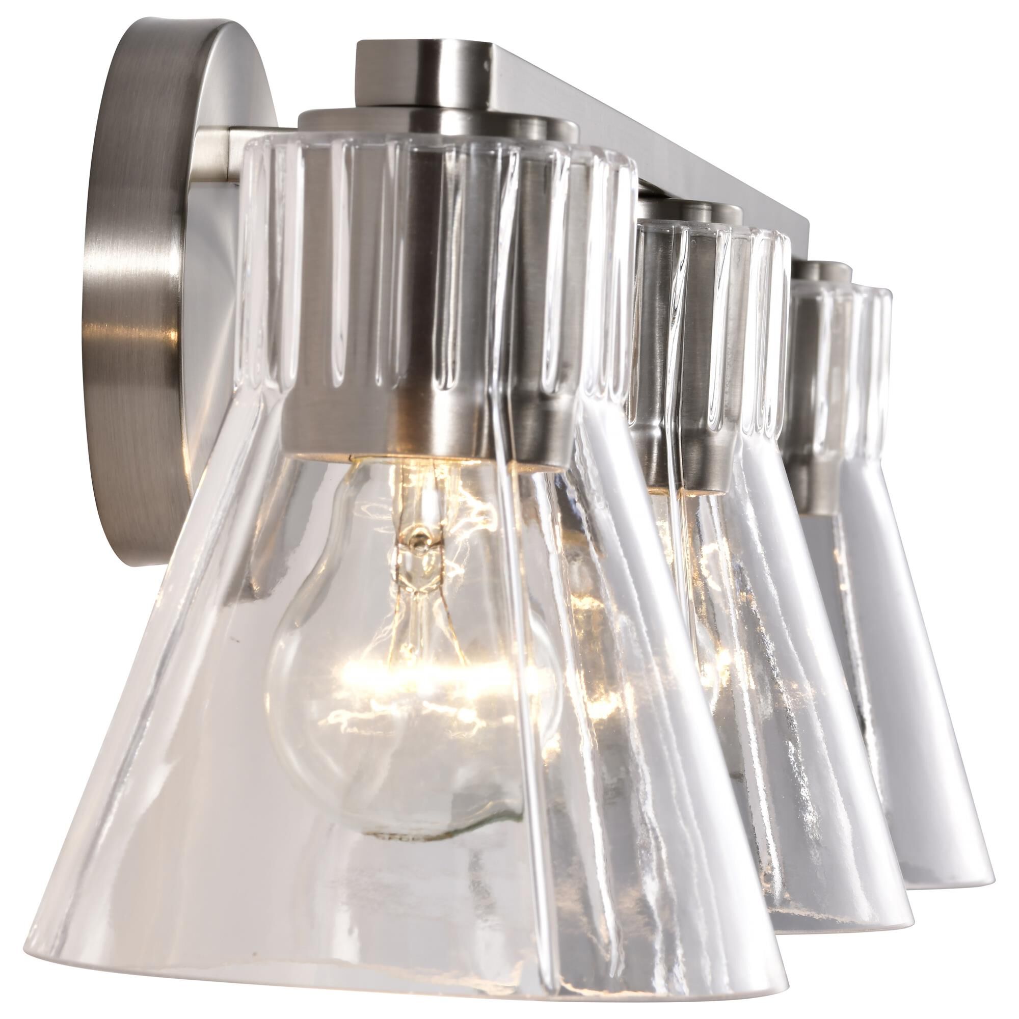 Shown in Brushed Nickel finish and Clear glass